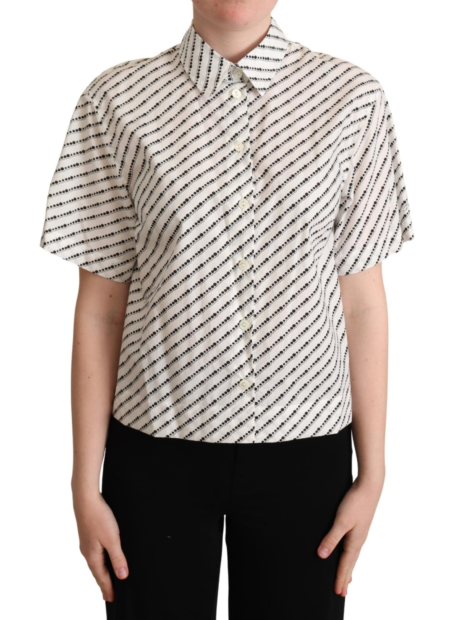 Dolce &amp; Gabbana White Dotted Collared Blouse Shirt