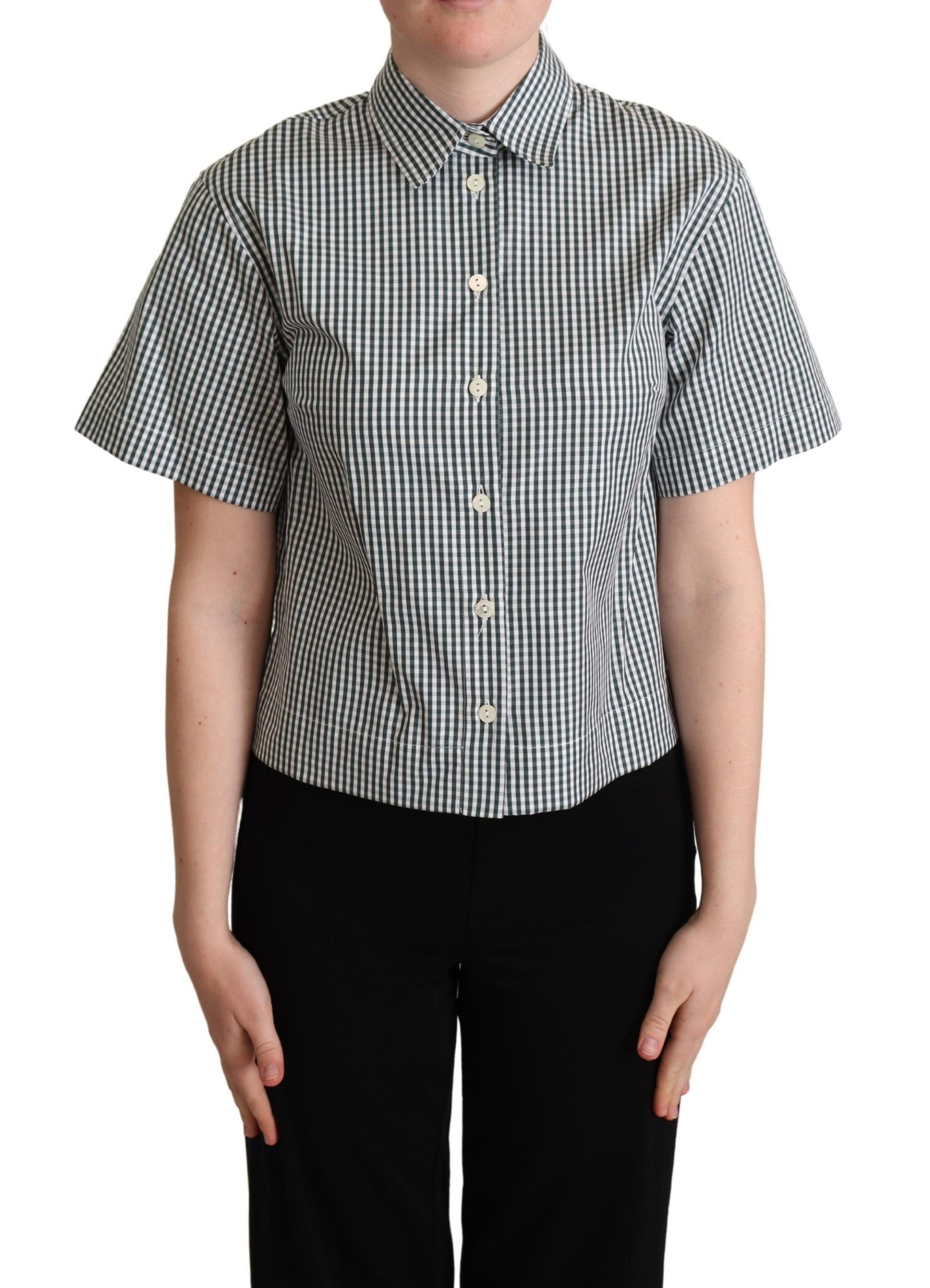 Dolce &amp; Gabbana White Green Cotton Check Shirt Top