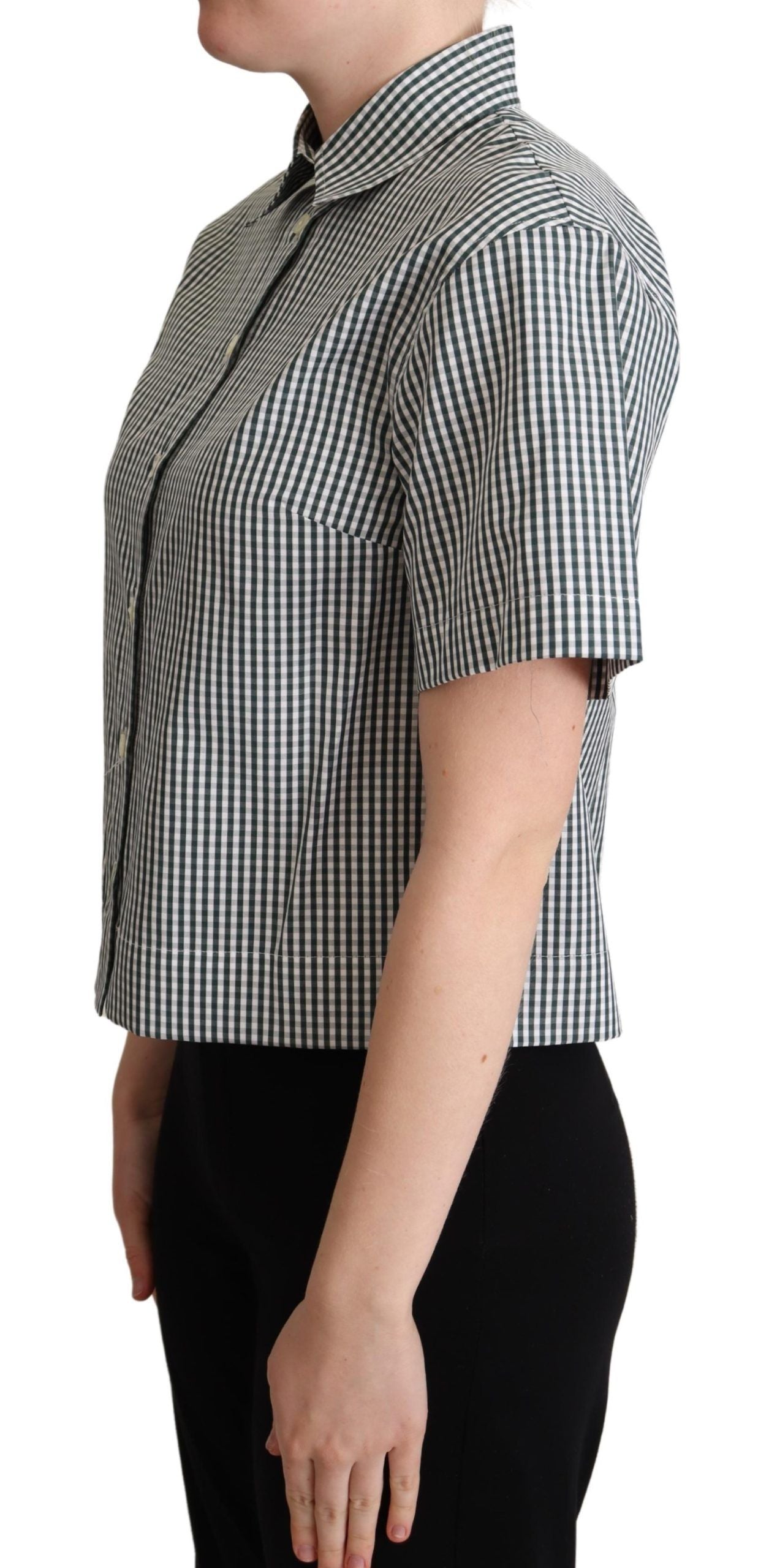 Dolce &amp; Gabbana White Green Cotton Check Shirt Top