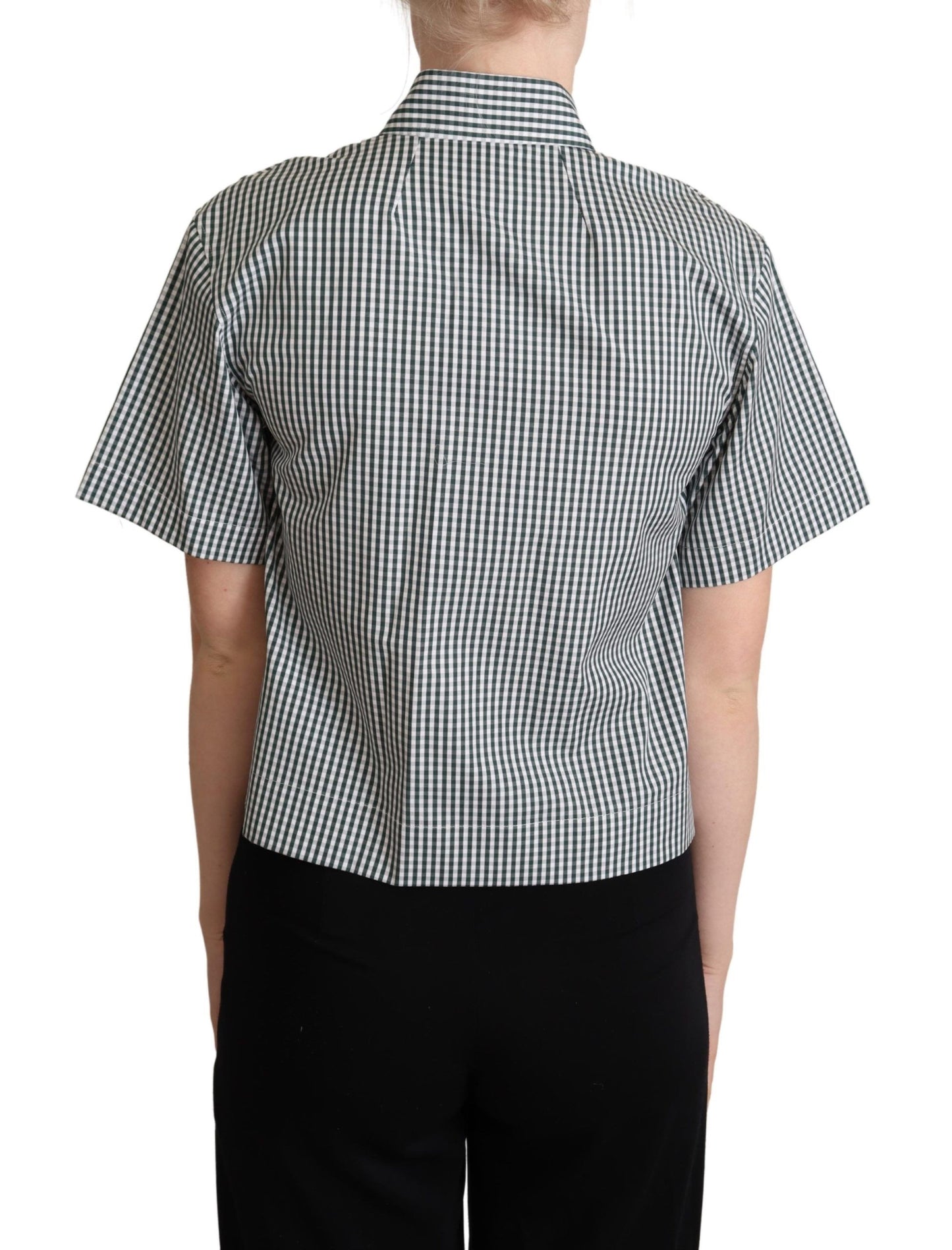 Dolce &amp; Gabbana White Green Cotton Check Shirt Top