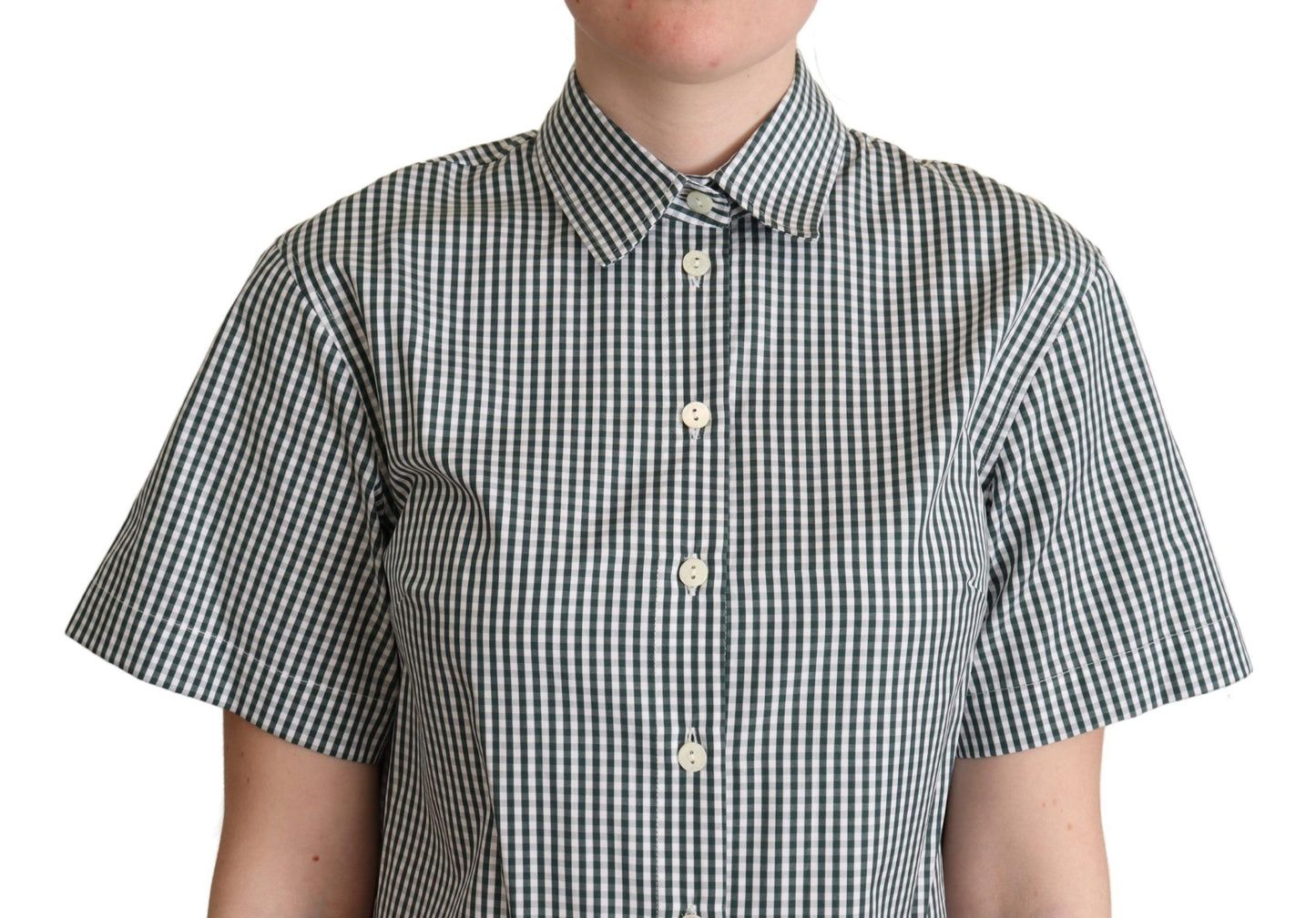 Dolce &amp; Gabbana White Green Cotton Check Shirt Top