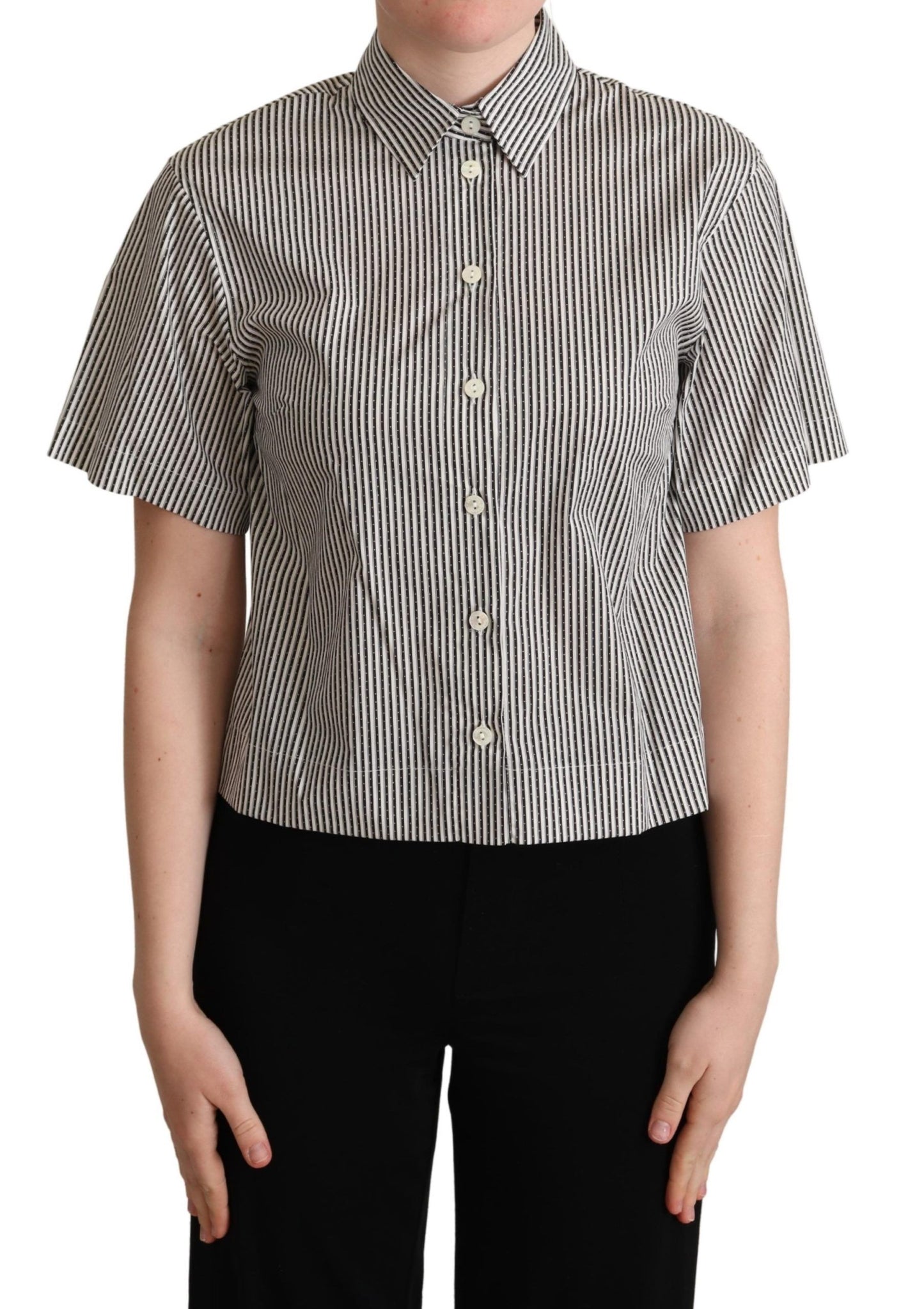 Dolce &amp; Gabbana White Black Striped Cotton Shirt