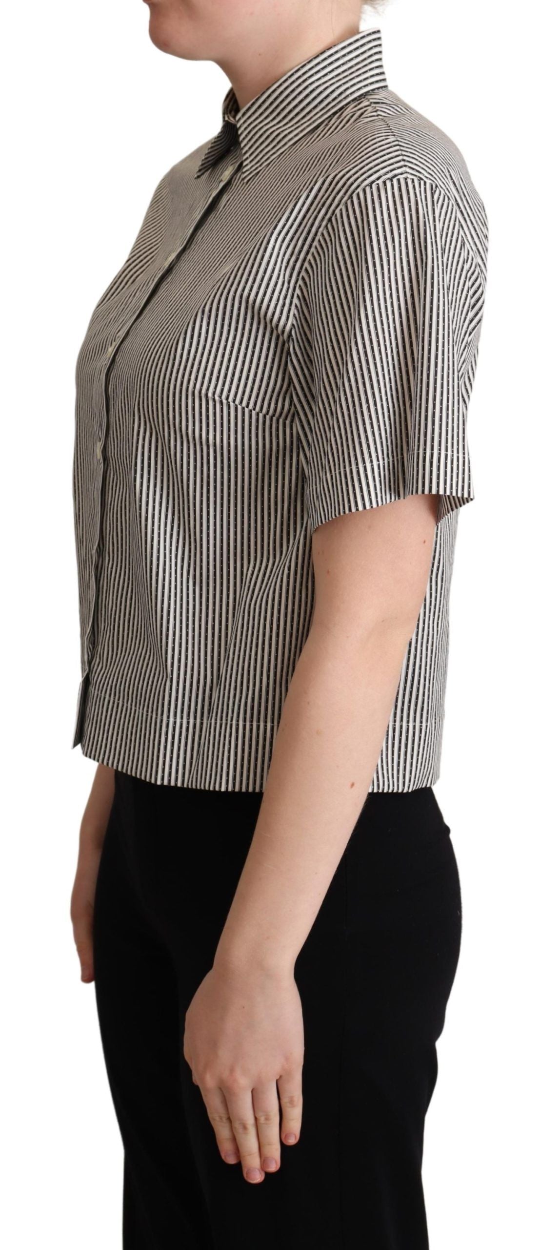 Dolce &amp; Gabbana White Black Striped Cotton Shirt