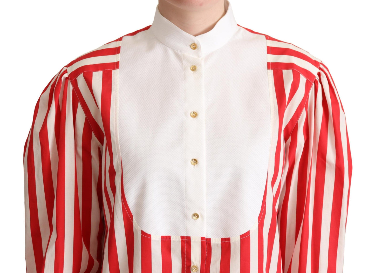 Dolce &amp; Gabbana Red White Striped Long Sleeves Formal Shirt