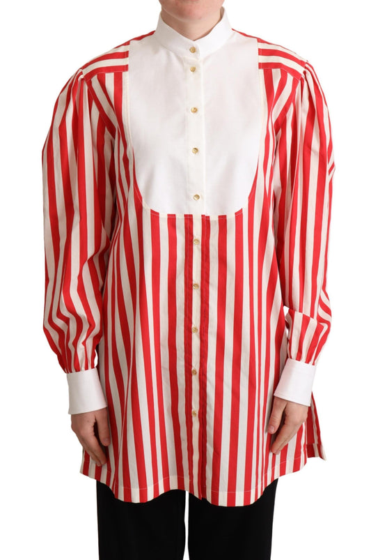 Dolce &amp; Gabbana Red White Striped Long Sleeves Formal Shirt