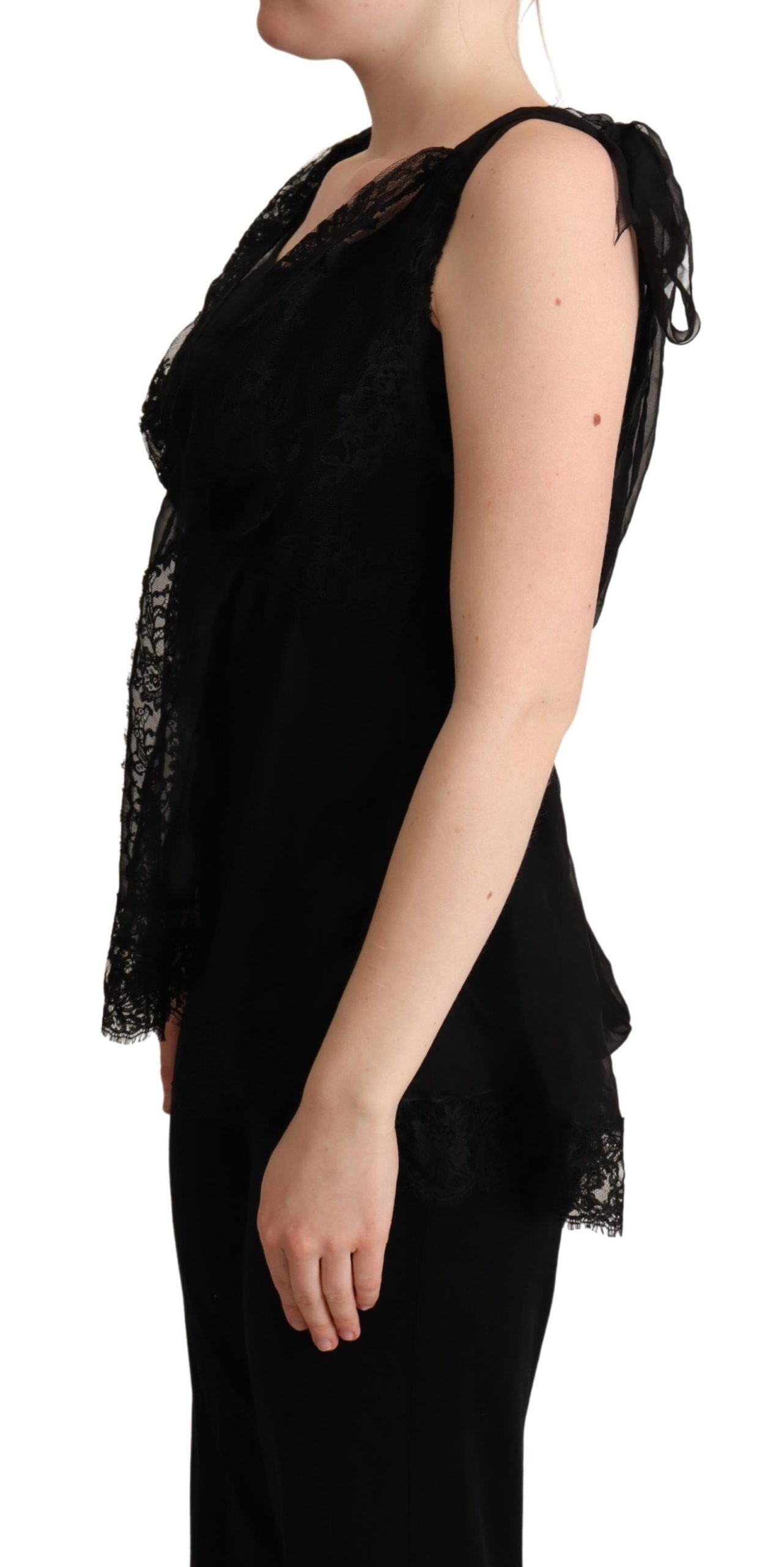 Dolce &amp; Gabbana Black Silk Lace Trim Camisole Tank Top