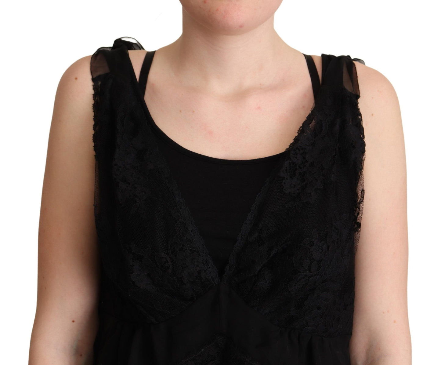 Dolce &amp; Gabbana Schwarzes Camisole-Tanktop mit Seidenspitzenbesatz