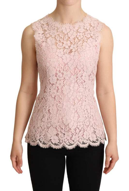 Dolce &amp; Gabbana Pink Floral Lace na walang manggas na Tank Blouse Top