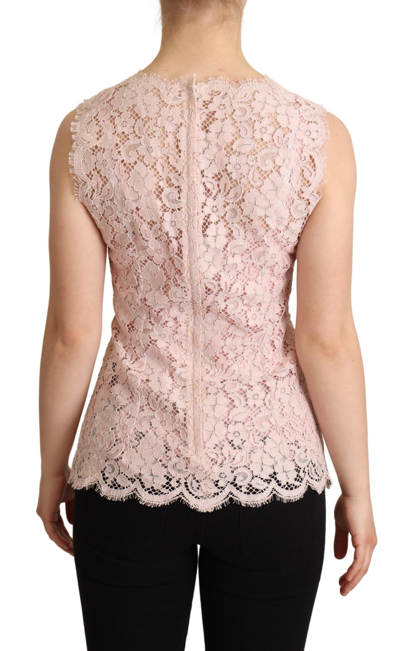 Dolce &amp; Gabbana Pink Floral Lace na walang manggas na Tank Blouse Top