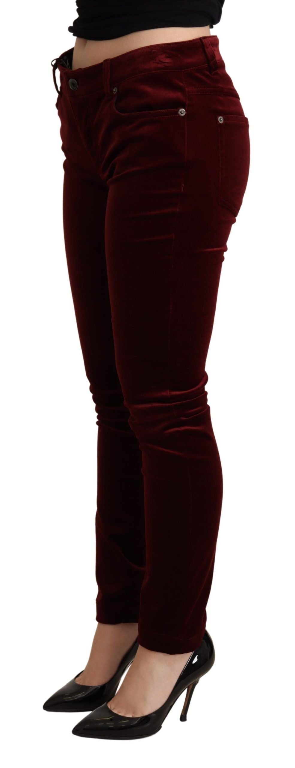 Dolce &amp; Gabbana Bordeaux Red Velvet Skinny Trouser