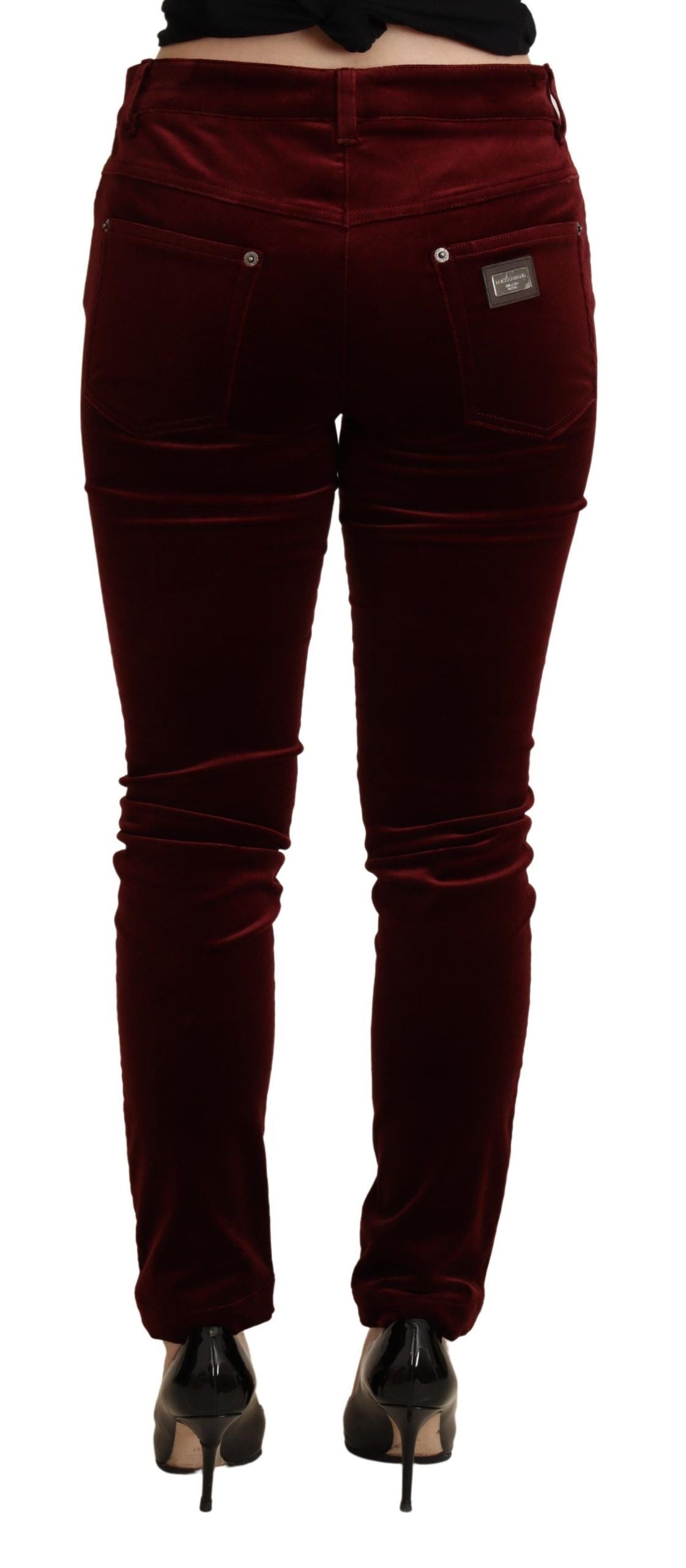 Dolce &amp; Gabbana Bordeaux Red Velvet Skinny Trouser