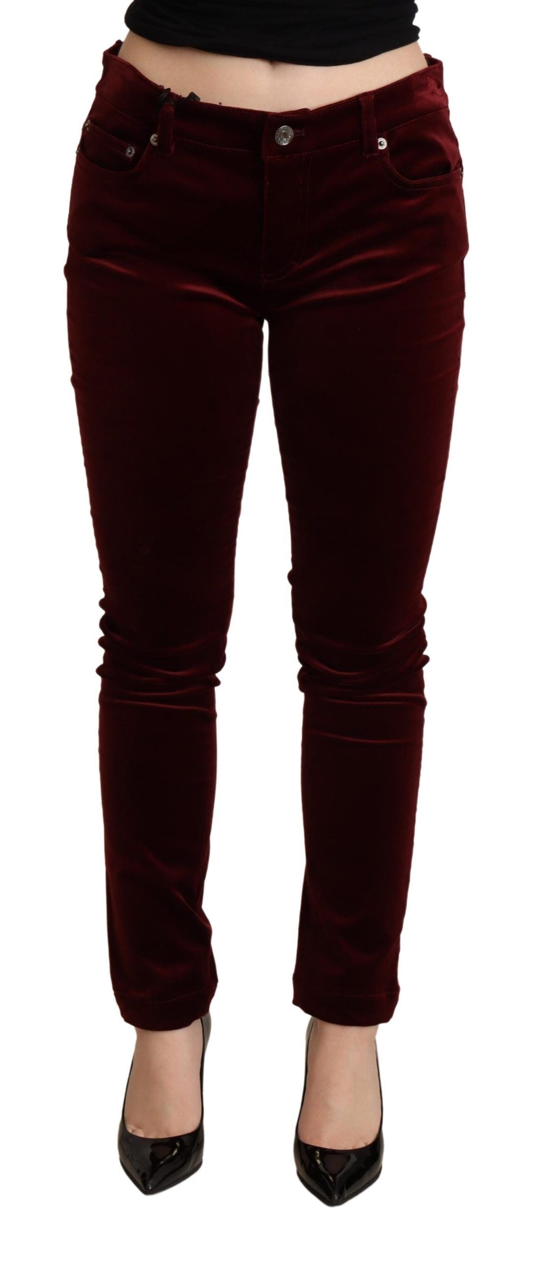 Dolce &amp; Gabbana Bordeaux Red Velvet Skinny Trouser