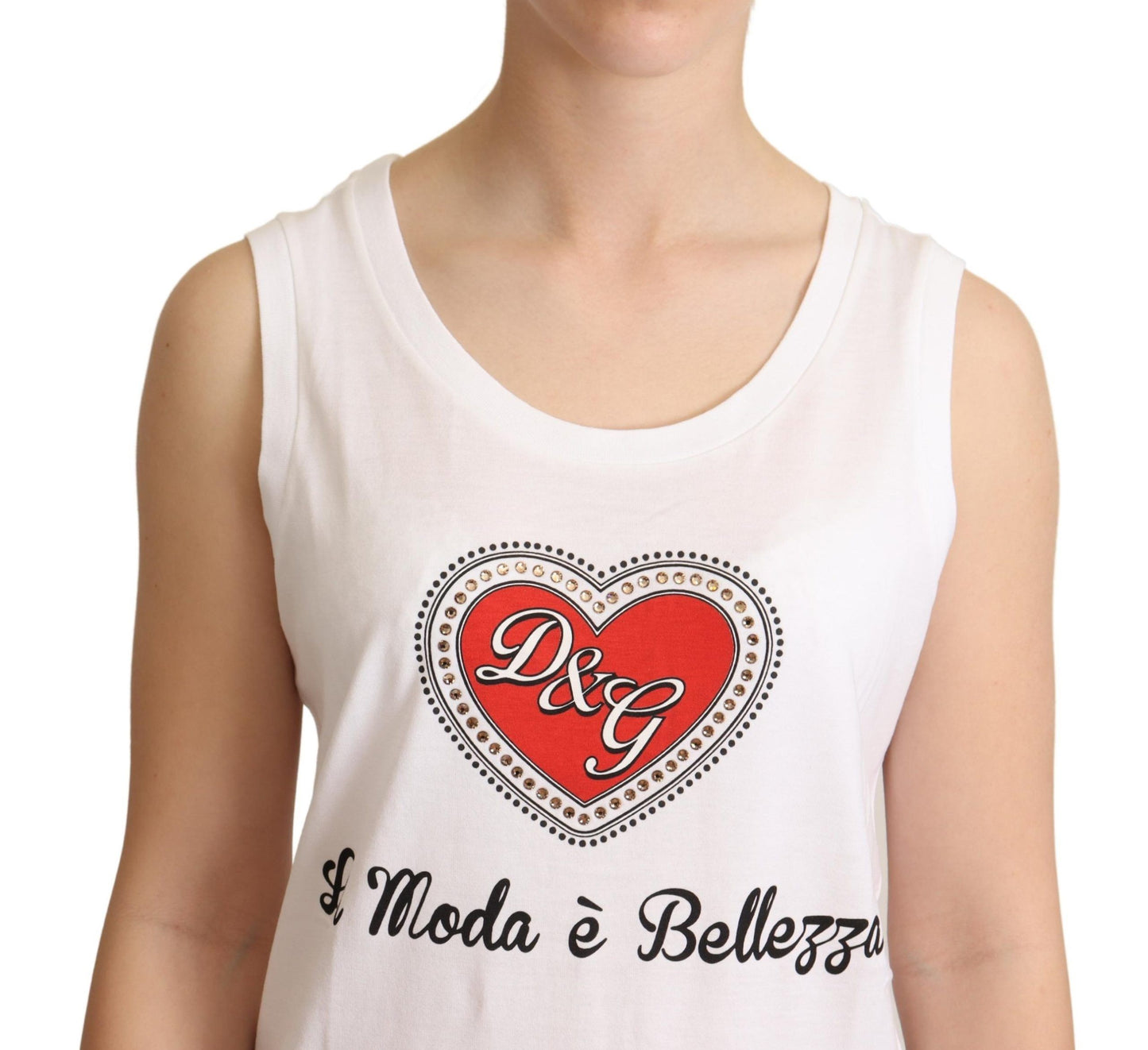 Dolce &amp; Gabbana Weißes La Moda Crystal Tank Top T-Shirt