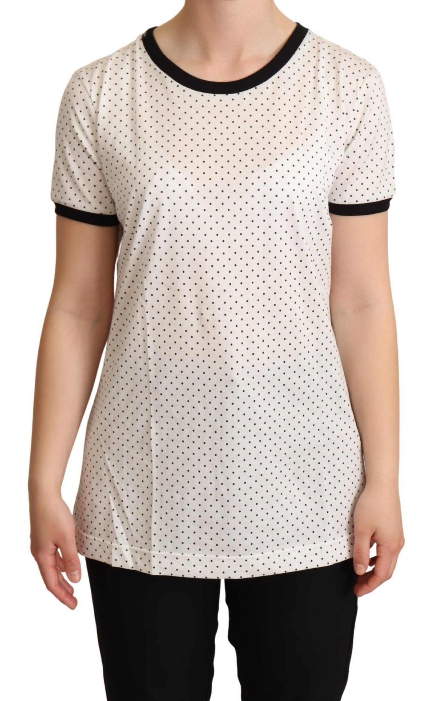 Dolce &amp; Gabbana White Dotted Crewneck Cotton T-shirt