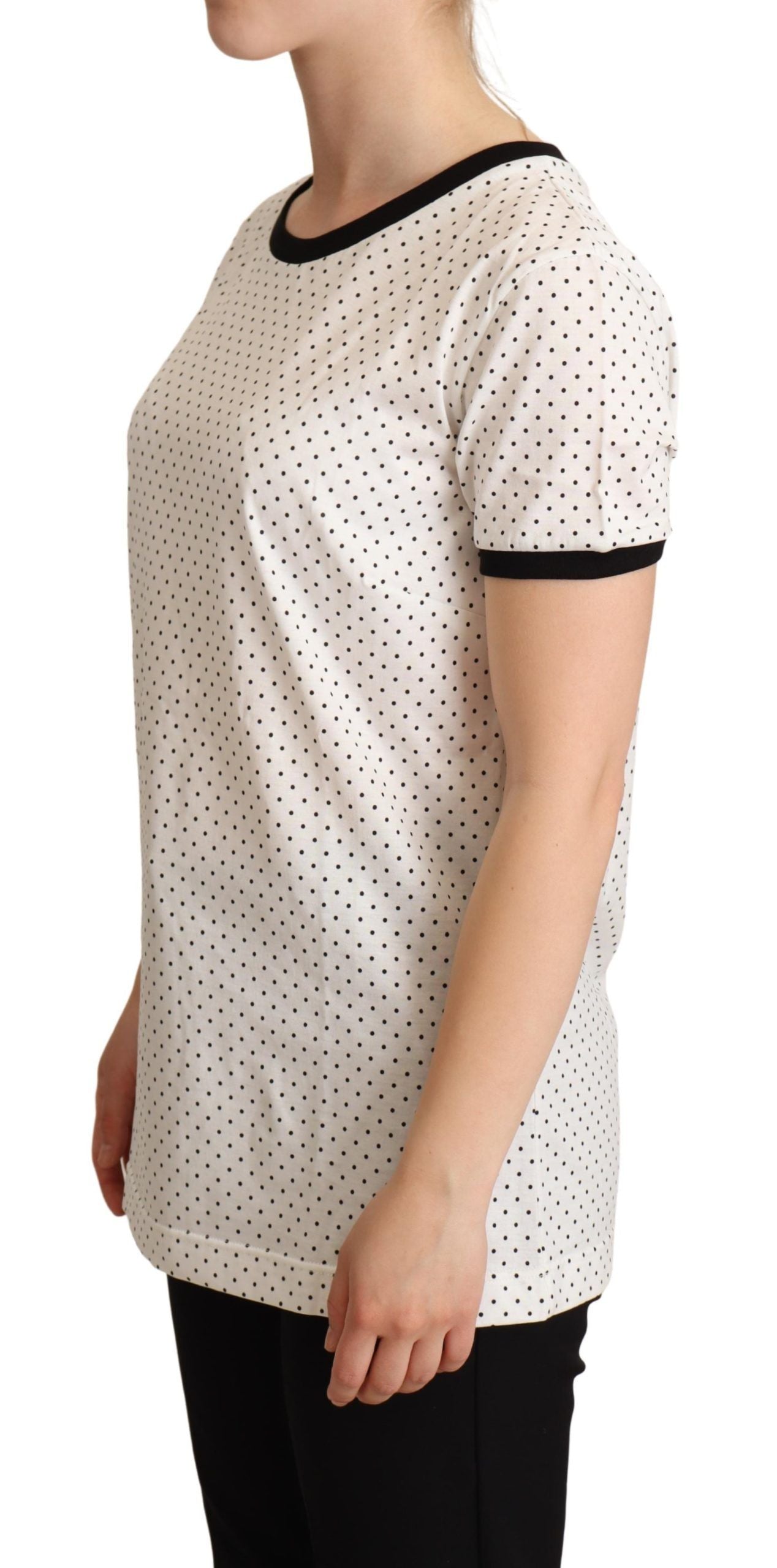 Dolce &amp; Gabbana White Dotted Crewneck Cotton T-shirt