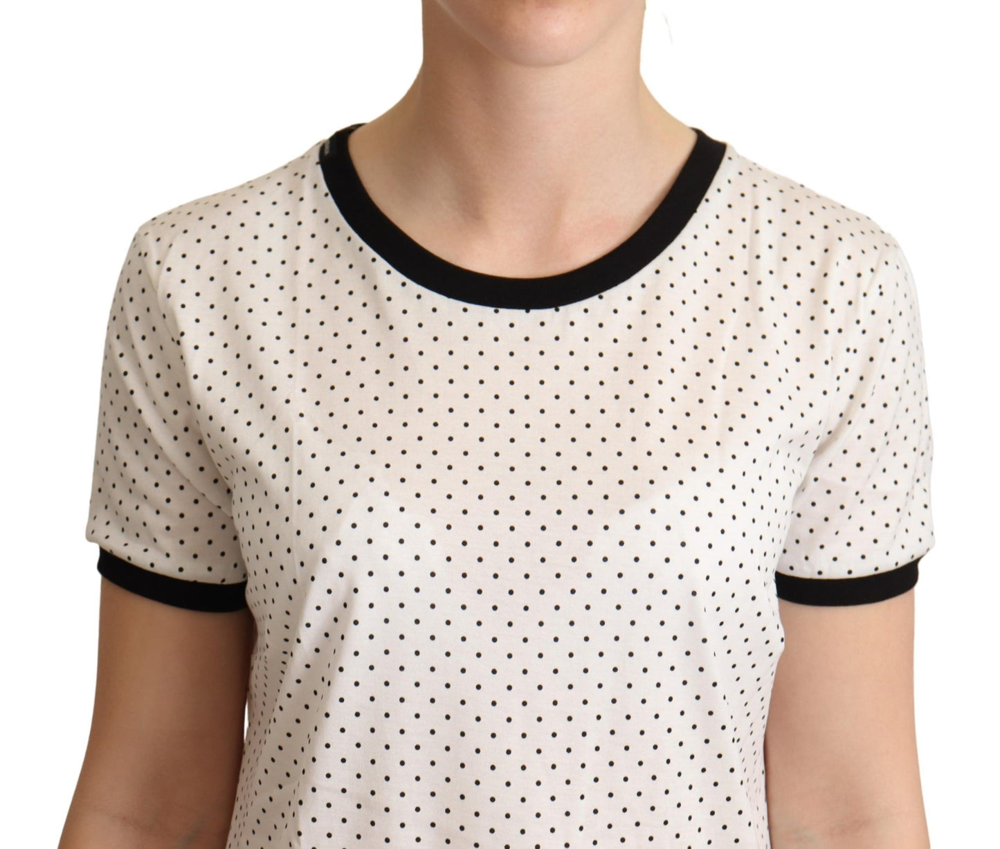 Dolce &amp; Gabbana White Dotted Crewneck Cotton T-shirt