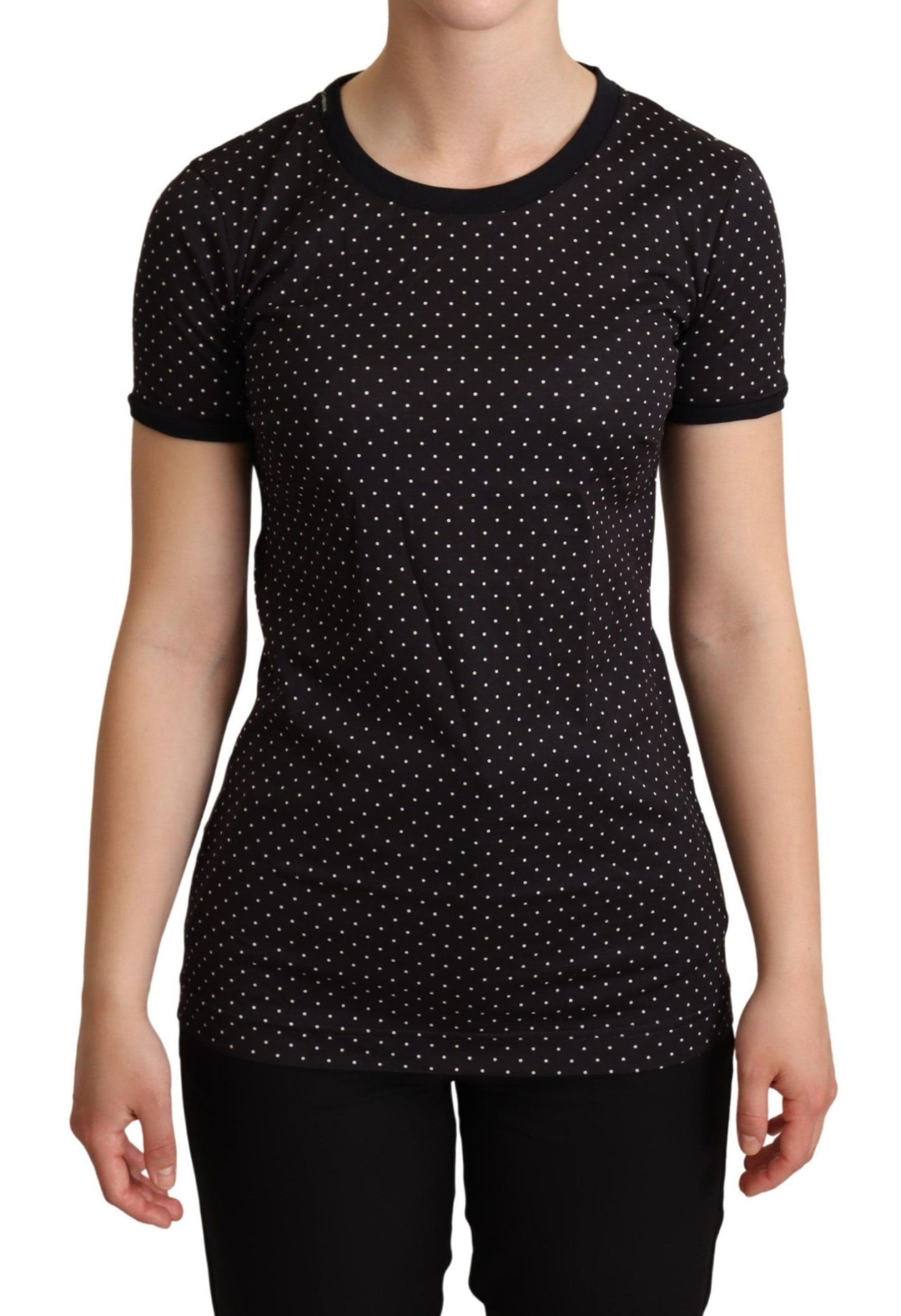 Dolce &amp; Gabbana Black Dotted Crewneck Cotton T-shirt