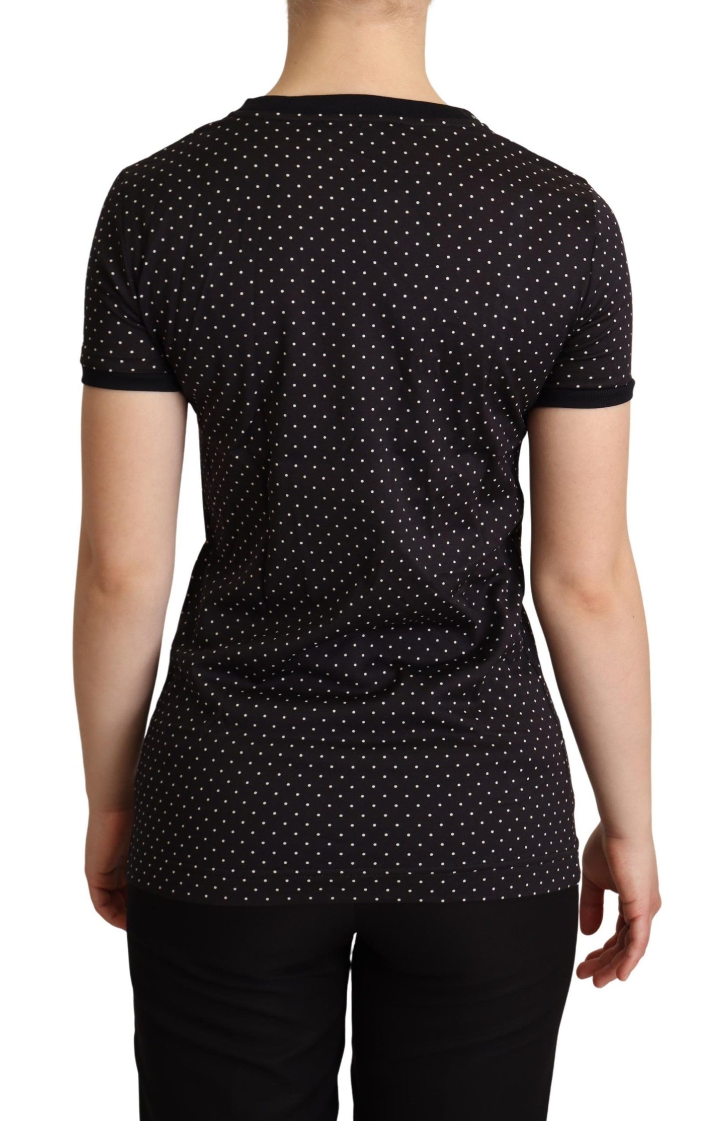 Dolce &amp; Gabbana Black Dotted Crewneck Cotton T-shirt