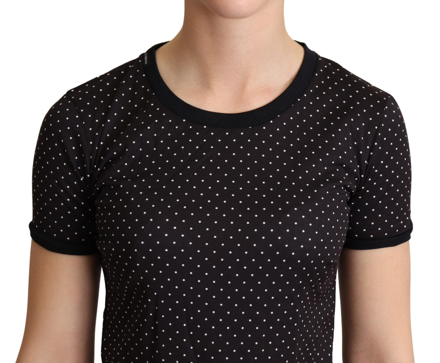 Dolce &amp; Gabbana Black Dotted Crewneck Cotton T-shirt