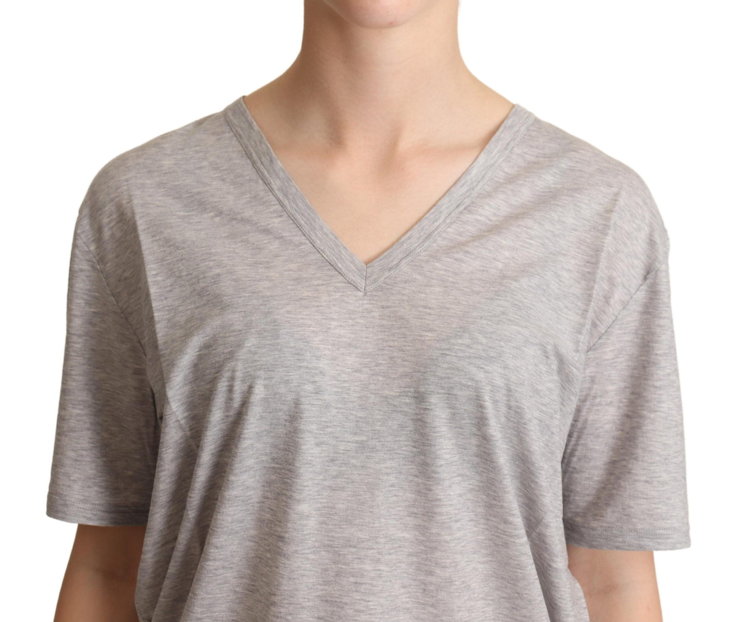 Dolce &amp; Gabbana Gray Solid 100% Cotton V-neck Top T-shirt