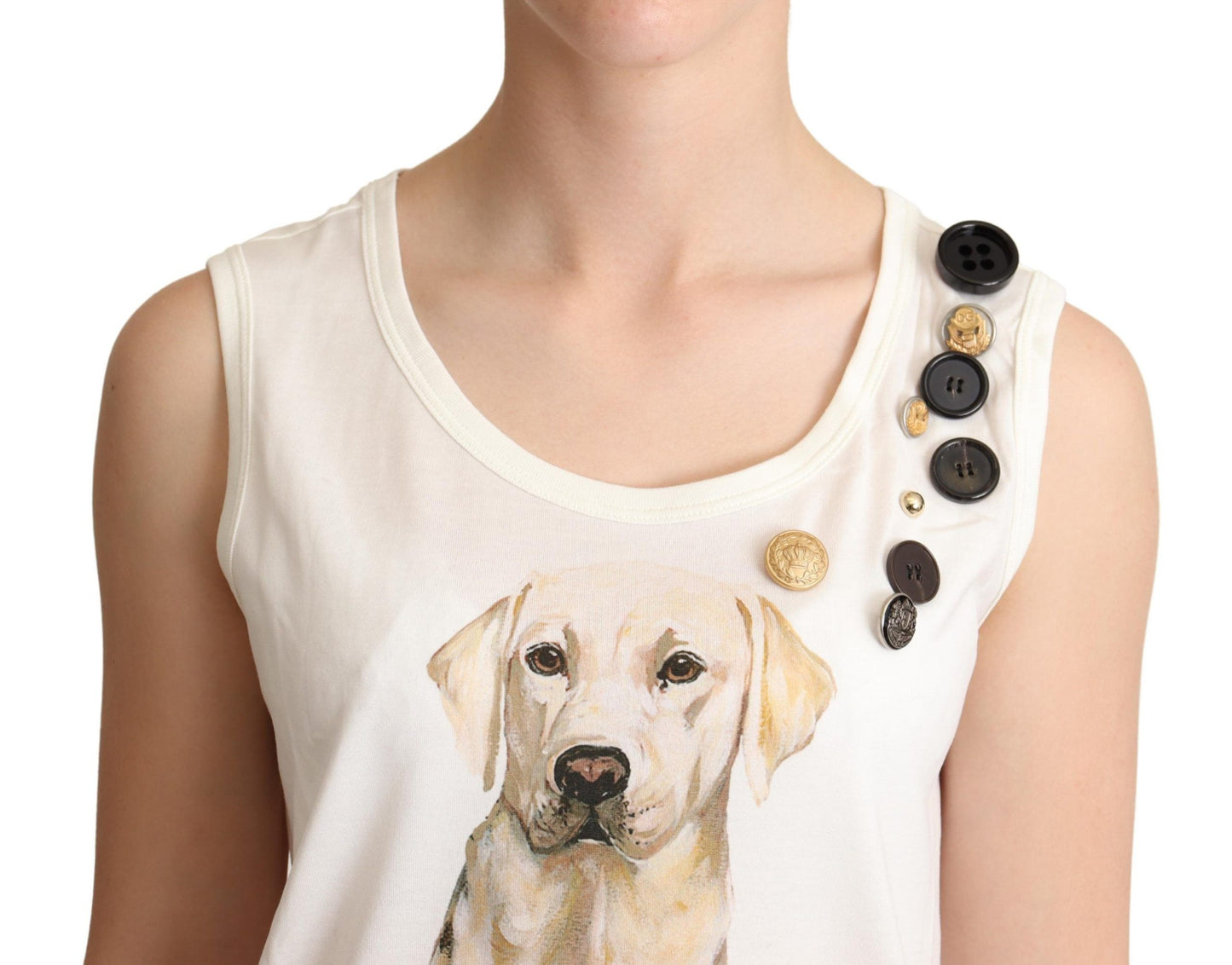 Dolce &amp; Gabbana White Dog Floral Print Embellished T-shirt