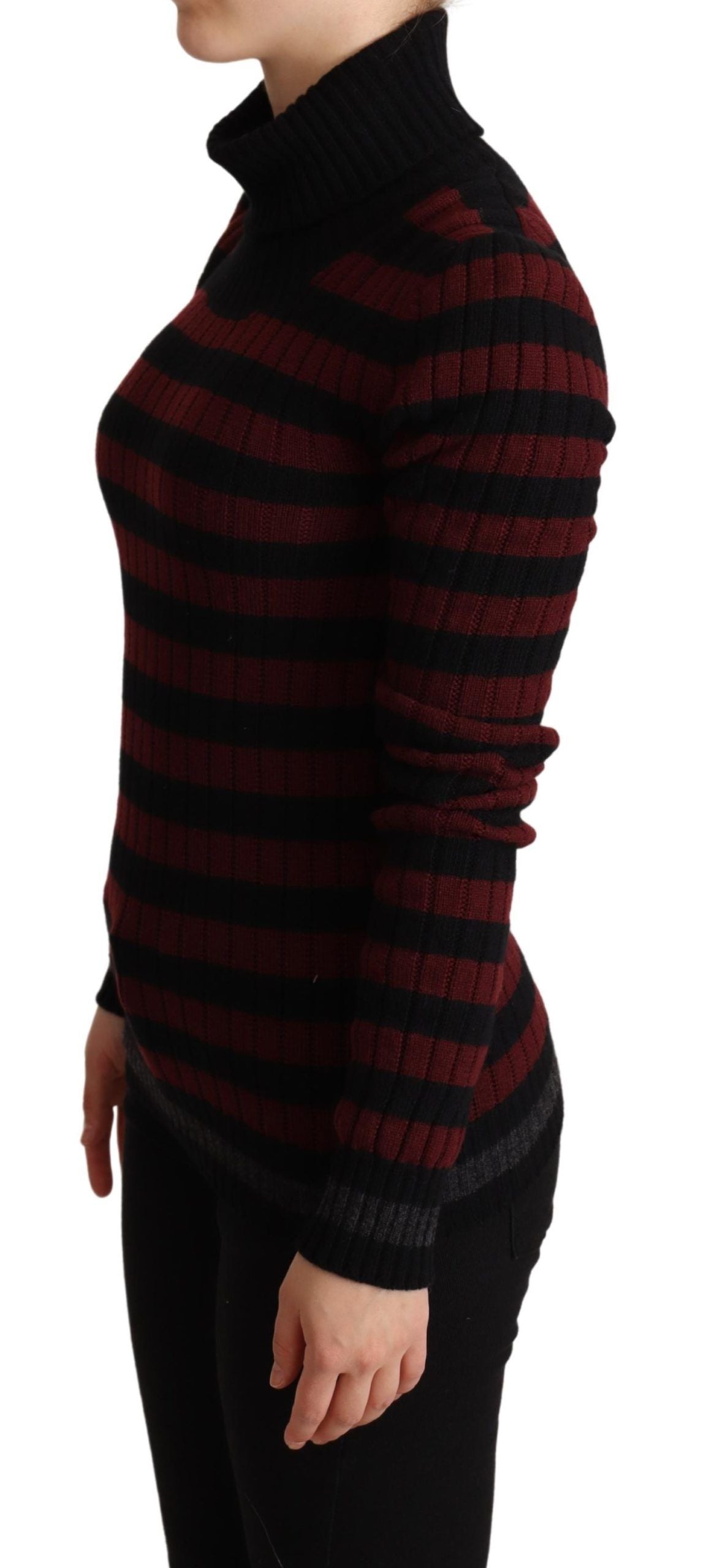 Dolce &amp; Gabbana Black Red Striped Wool Pullover Sweater