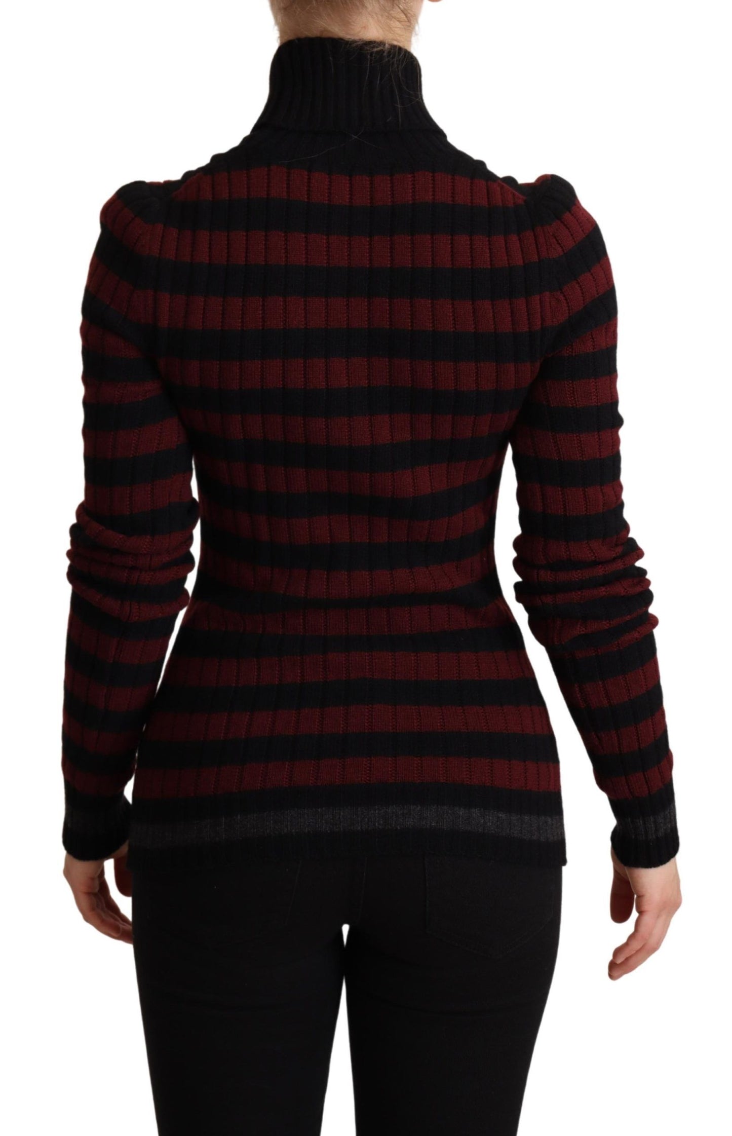 Dolce &amp; Gabbana Black Red Striped Wool Pullover Sweater