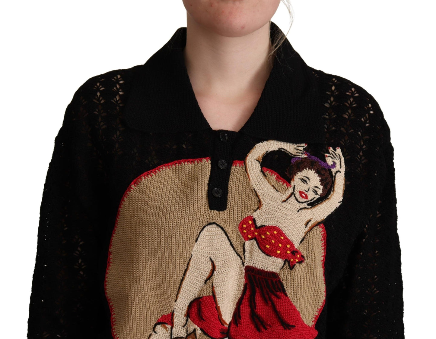 Dolce &amp; Gabbana Black Embroidered Knitted Cotton Sweater