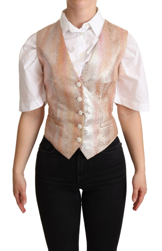 Dolce &amp; Gabbana Pink Waistcoat Stripe Waistcoat Vest Top