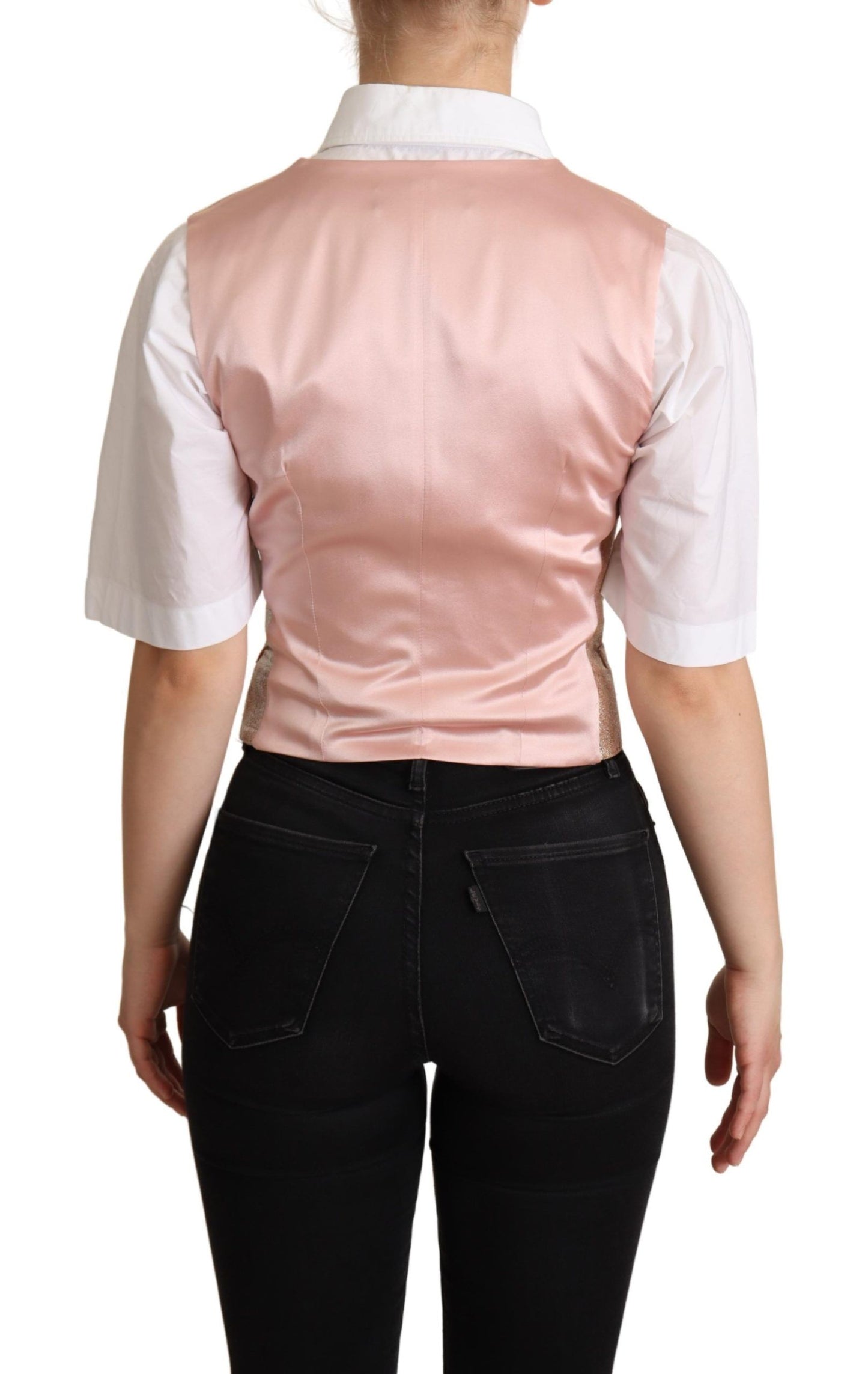 Dolce &amp; Gabbana Pink Waistcoat Stripe Waistcoat Vest Top