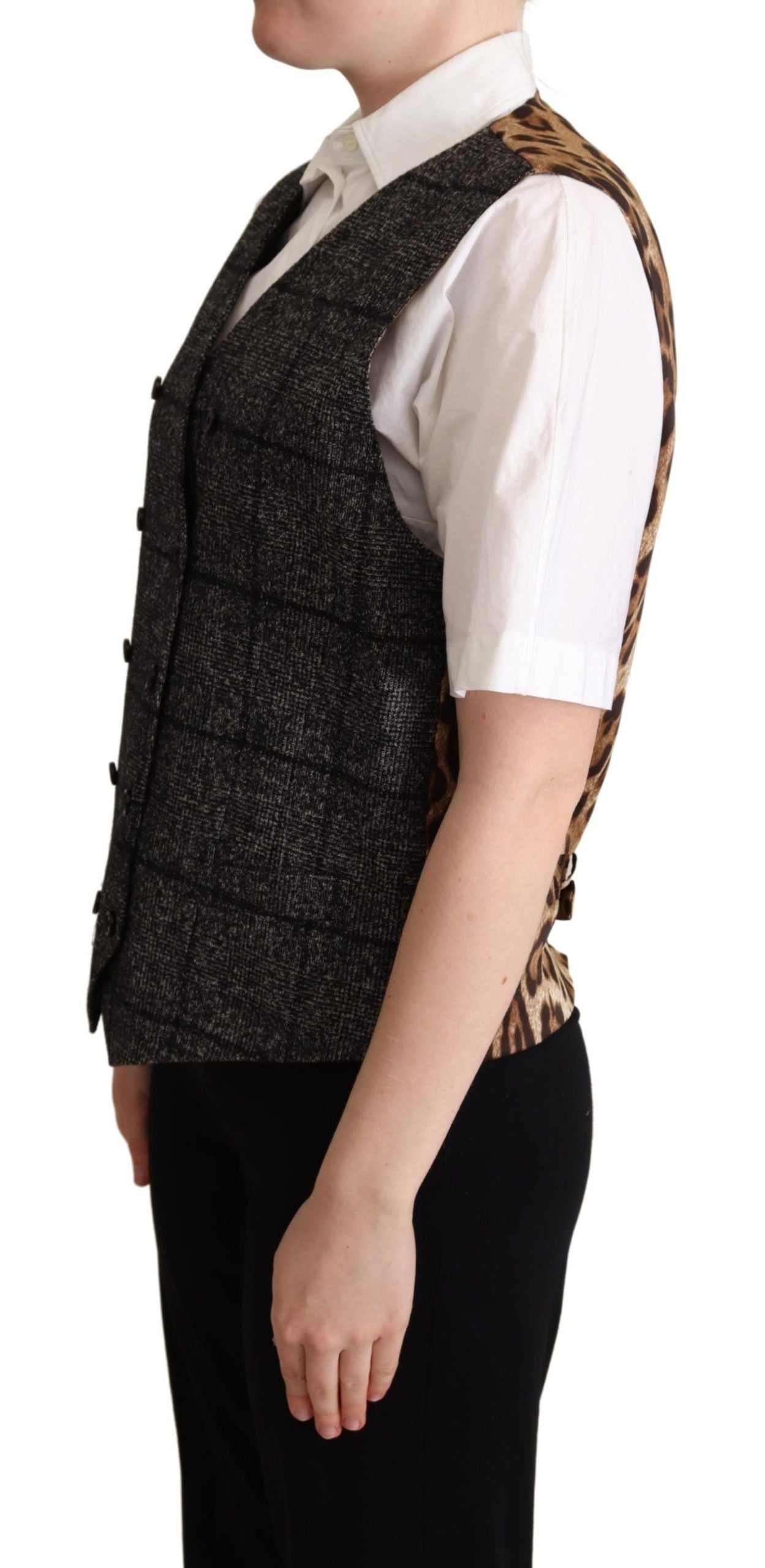 Dolce &amp; Gabbana Grey Wool Leopard Print Waistcoat Vest