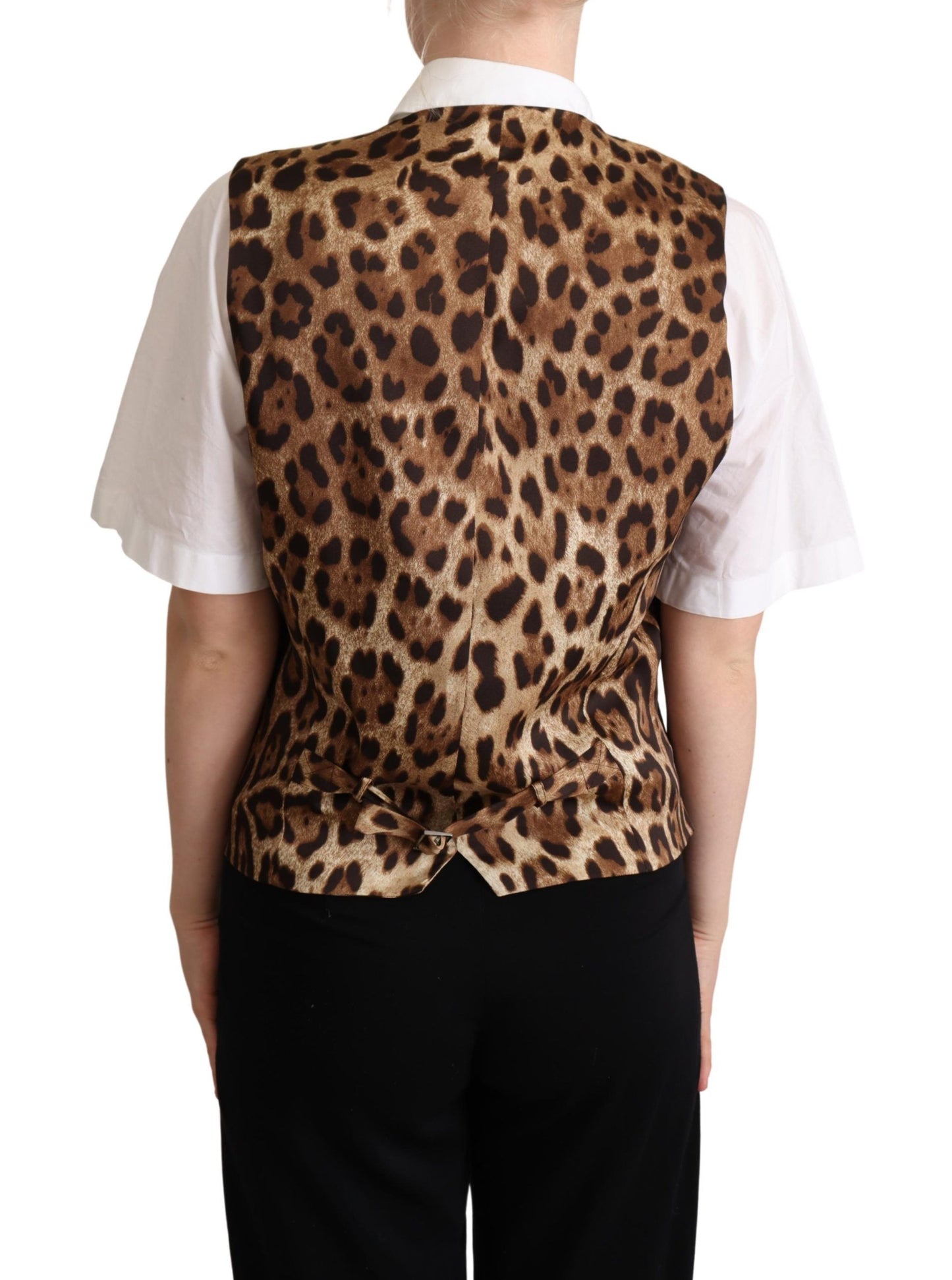 Dolce &amp; Gabbana Grey Wool Leopard Print Waistcoat Vest