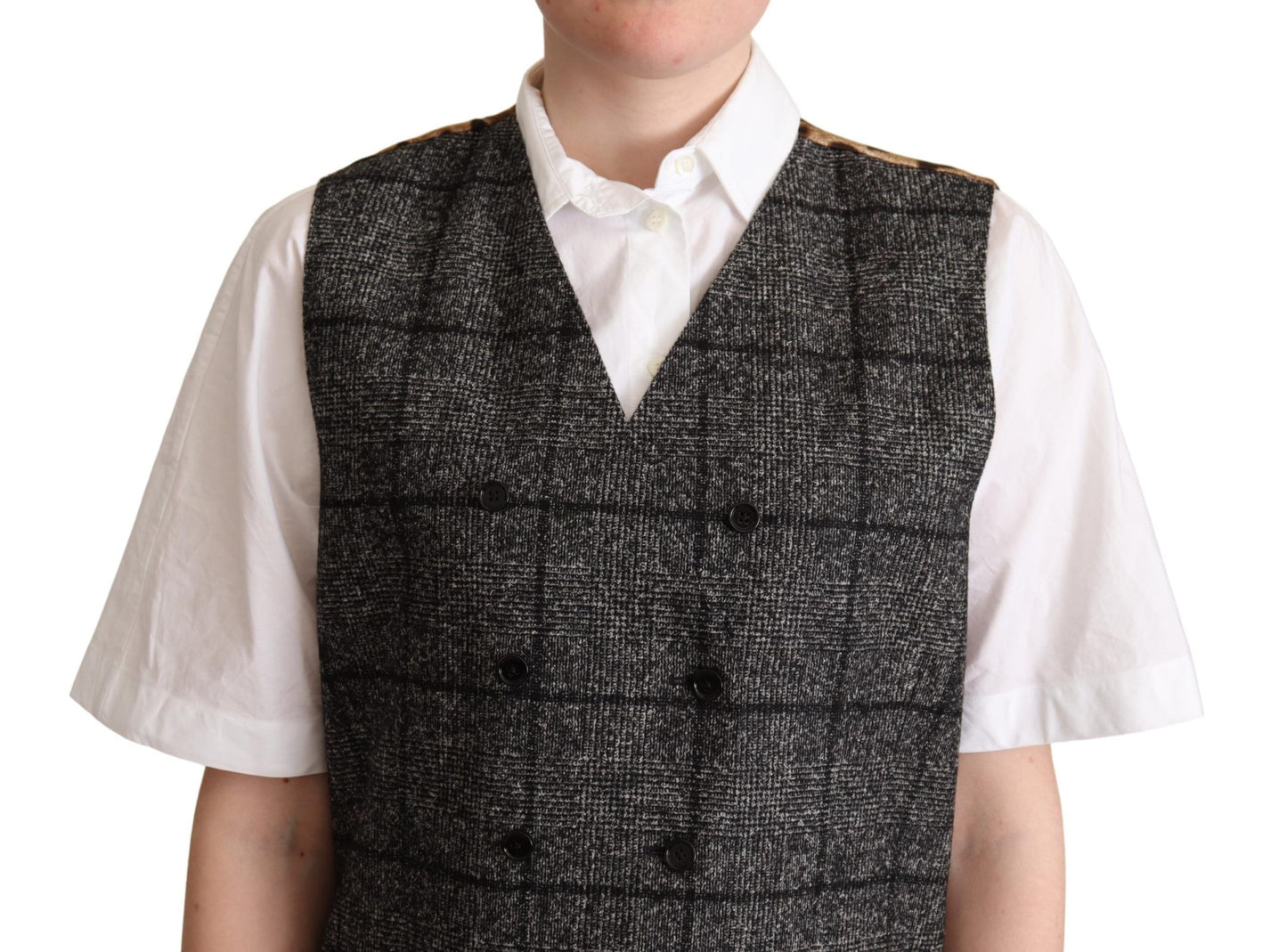 Dolce &amp; Gabbana Grey Wool Leopard Print Waistcoat Vest