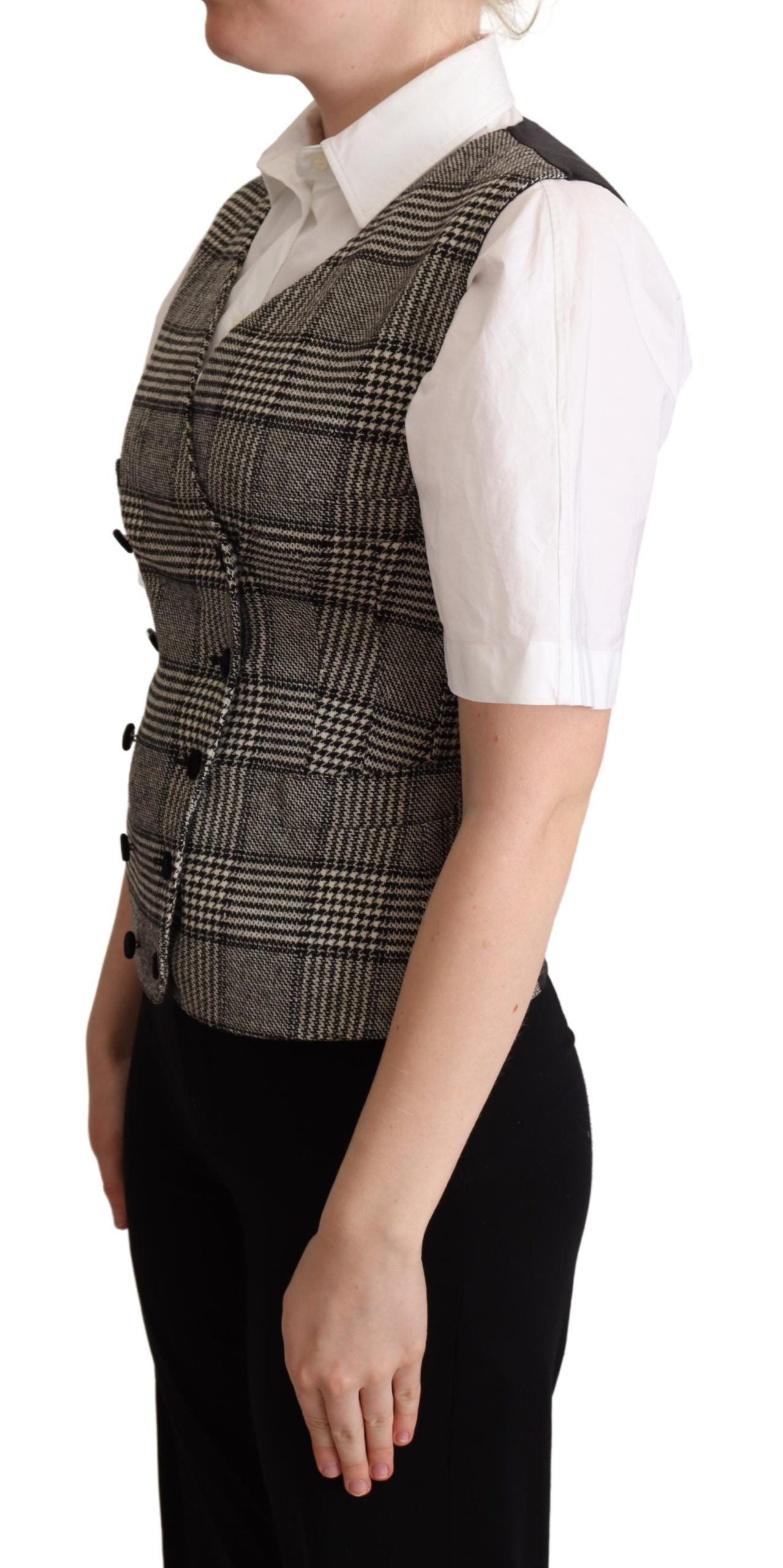 Dolce &amp; Gabbana Grey Checkered na walang manggas na Waistcoat Vest