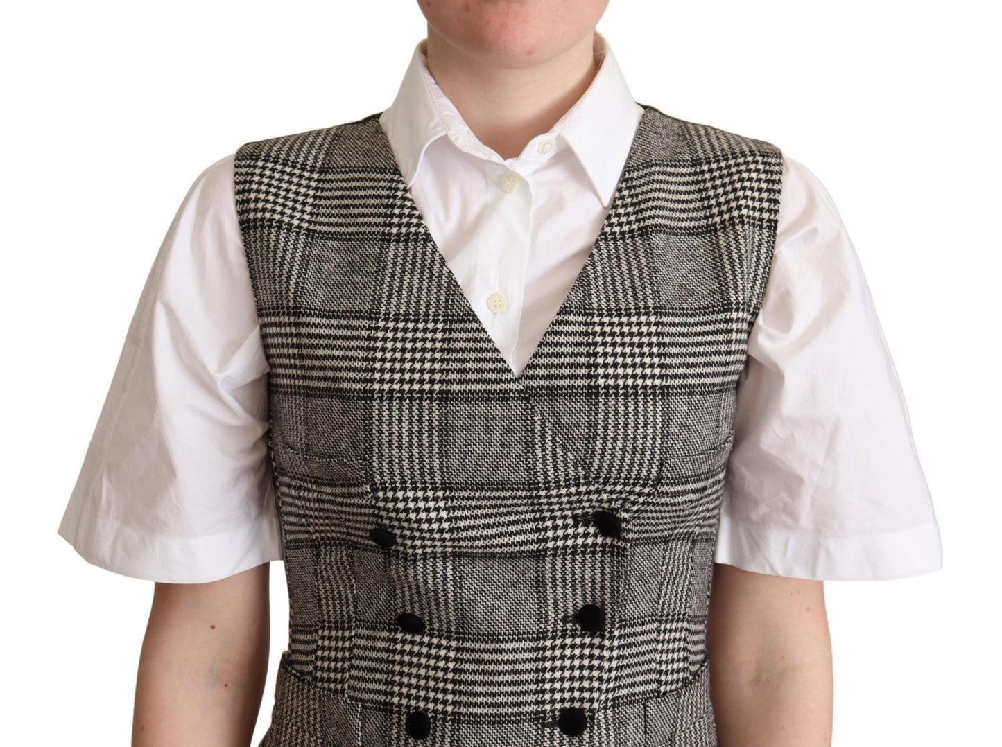 Dolce &amp; Gabbana Grey Checkered na walang manggas na Waistcoat Vest