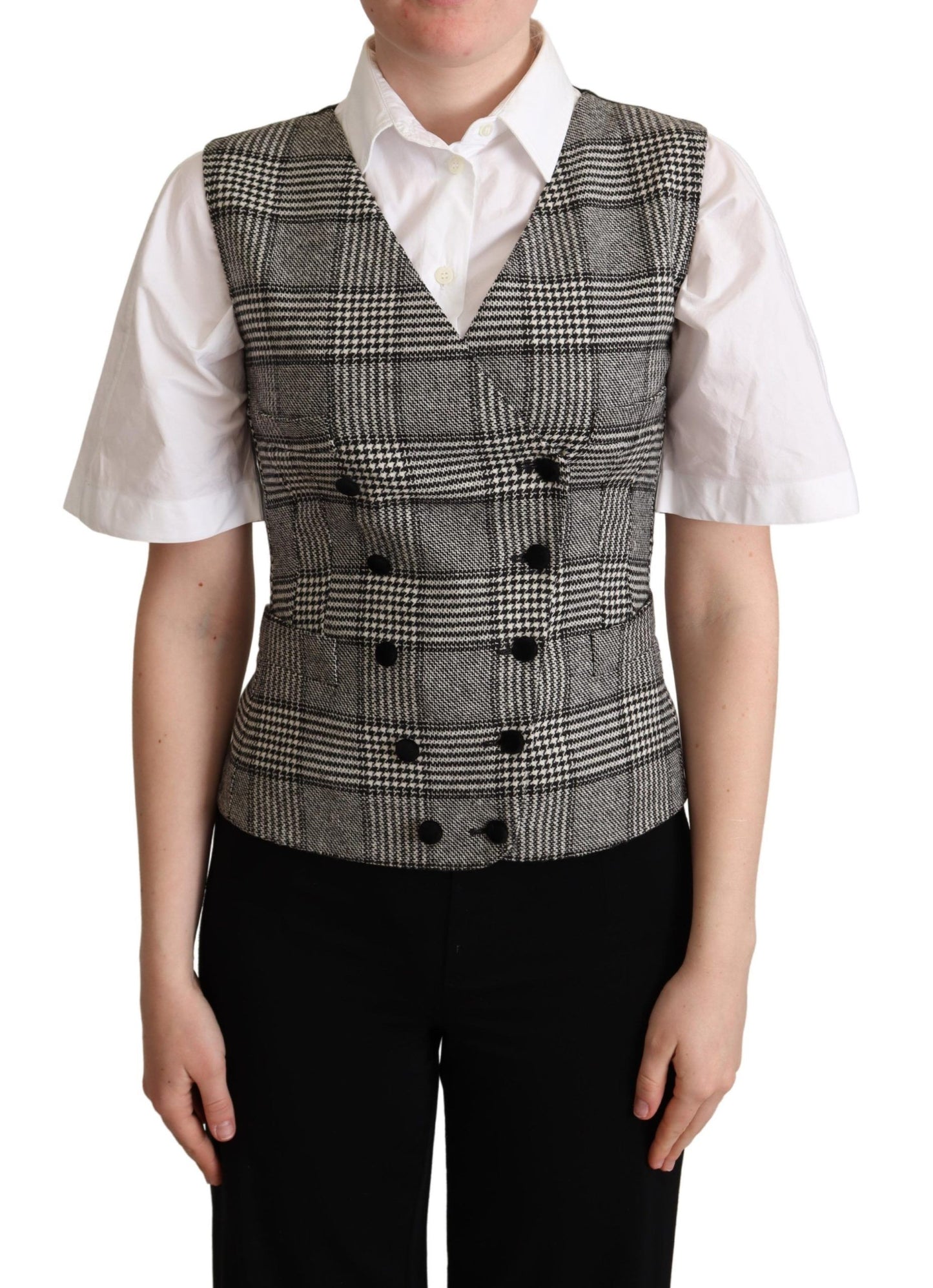 Dolce &amp; Gabbana Grey Checkered na walang manggas na Waistcoat Vest