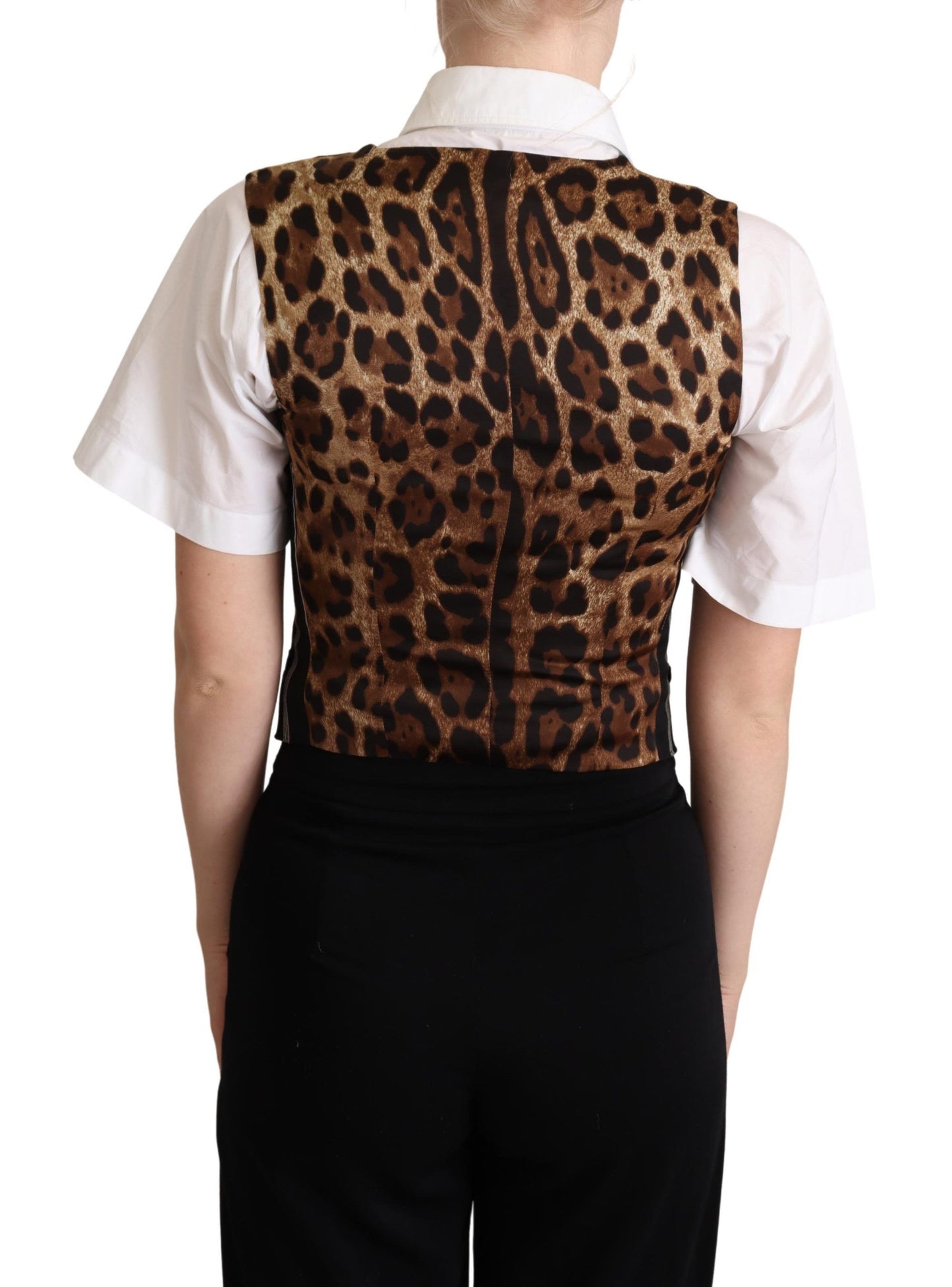 Dolce &amp; Gabbana Black Striped Leopard Print Waistcoat Vest