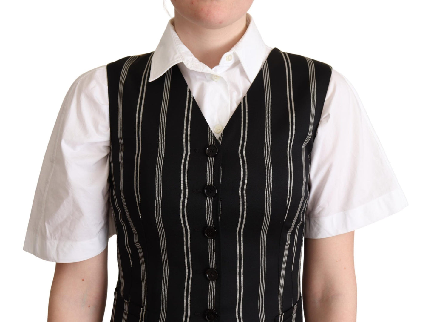 Dolce &amp; Gabbana Black Striped Leopard Print Waistcoat Vest