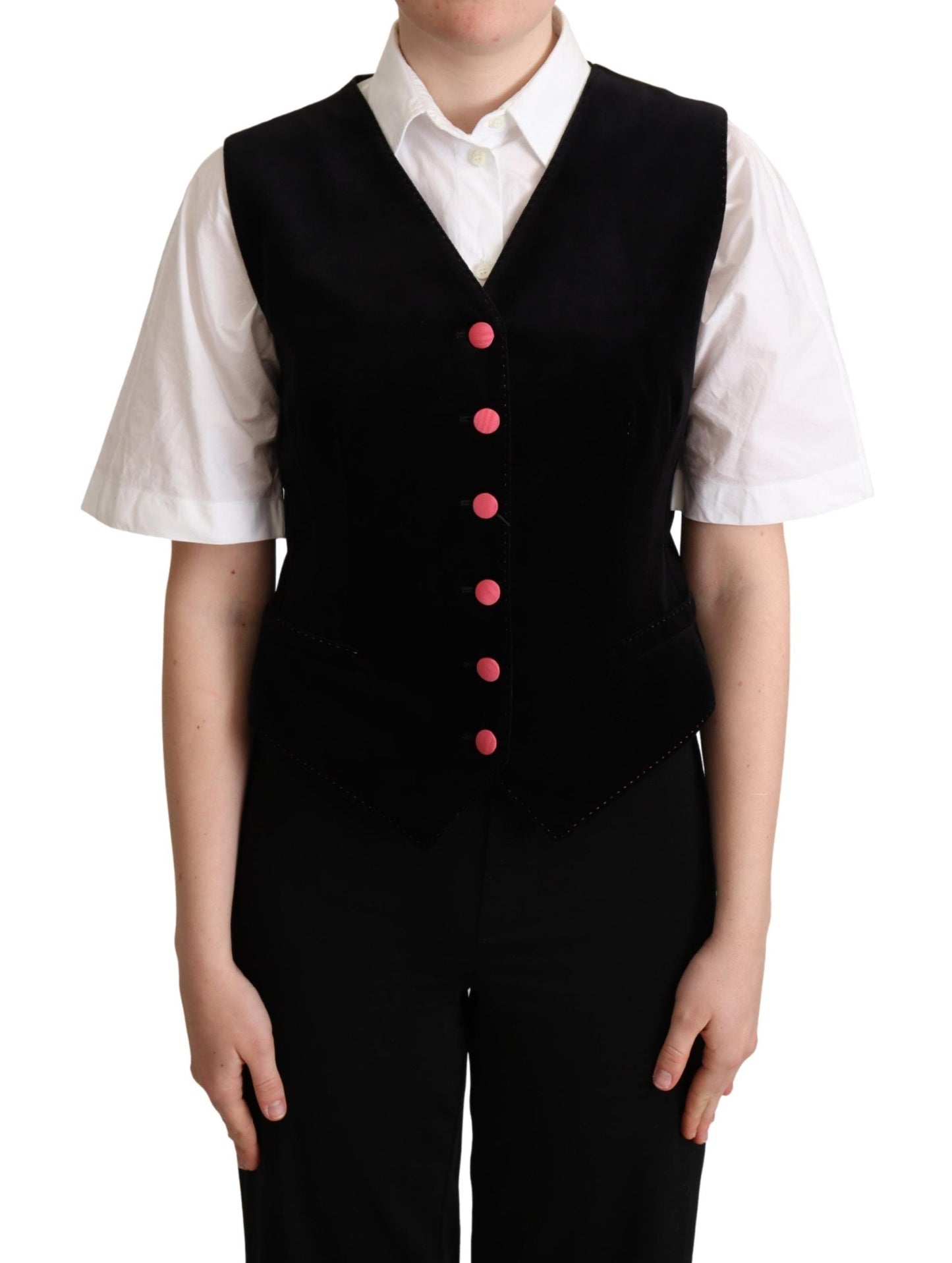 Dolce &amp; Gabbana Black Velvet na walang manggas na Waistcoat Vest