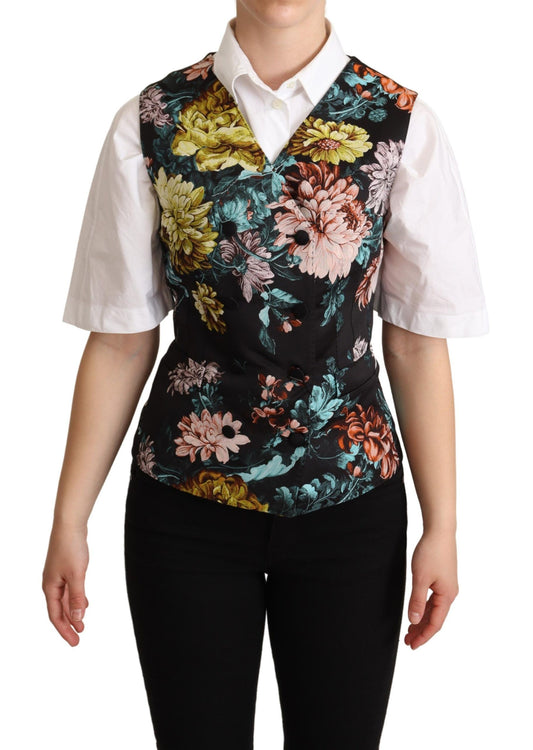 Dolce &amp; Gabbana Black Jacquard Floral Waistcoat Vest