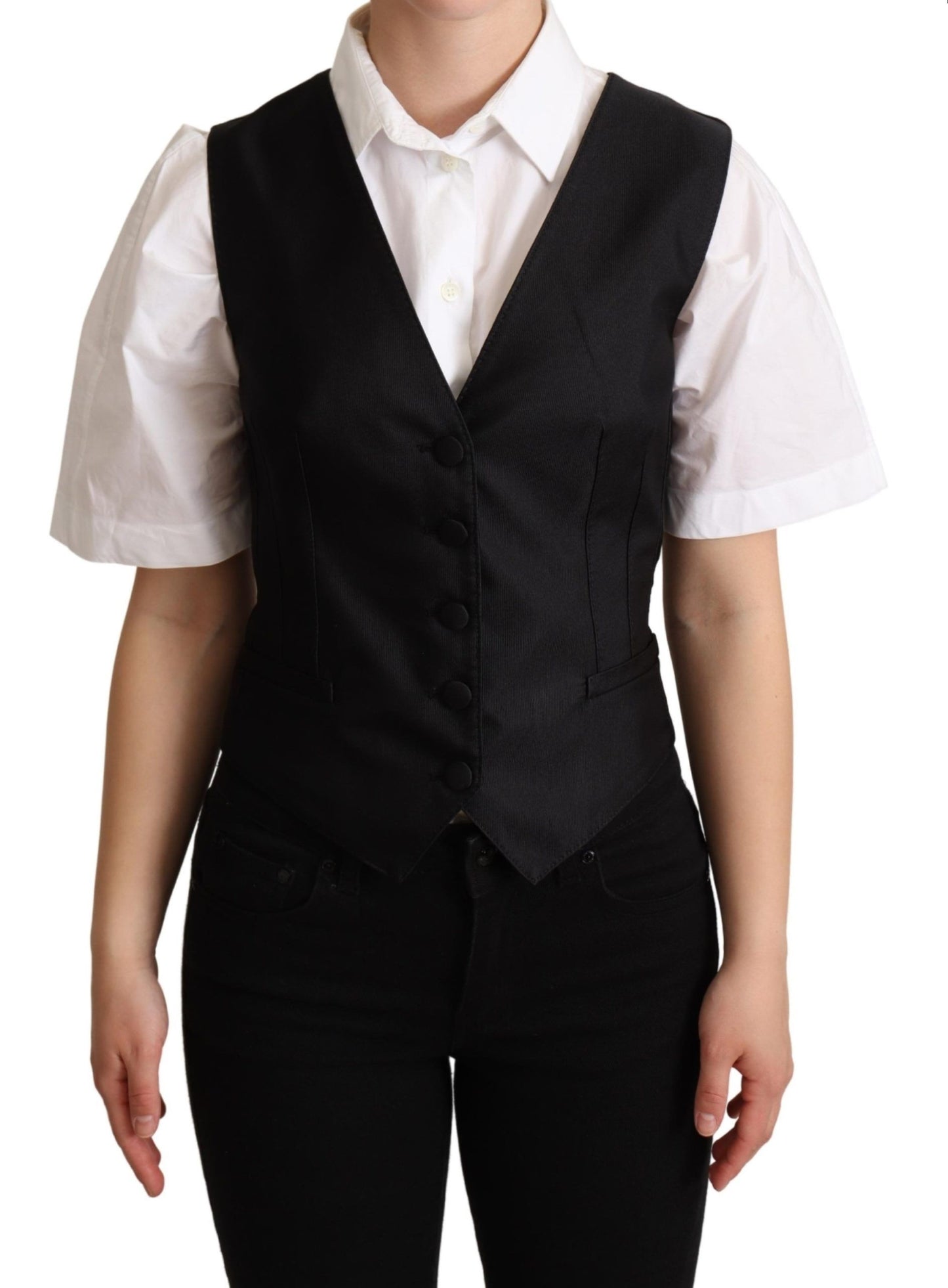 Dolce &amp; Gabbana Black Silk na walang manggas na Waistcoat Vest