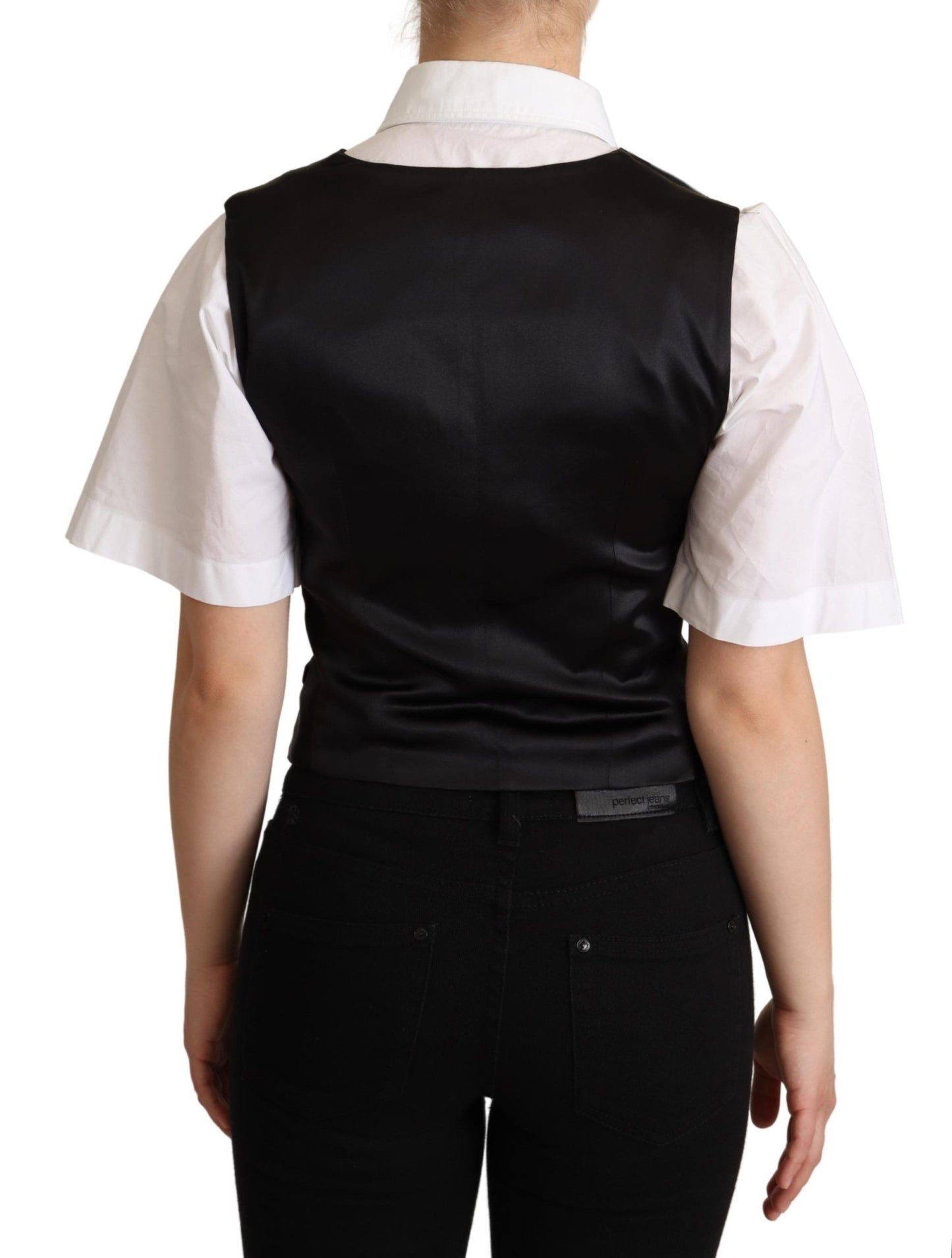 Dolce &amp; Gabbana Black Silk na walang manggas na Waistcoat Vest