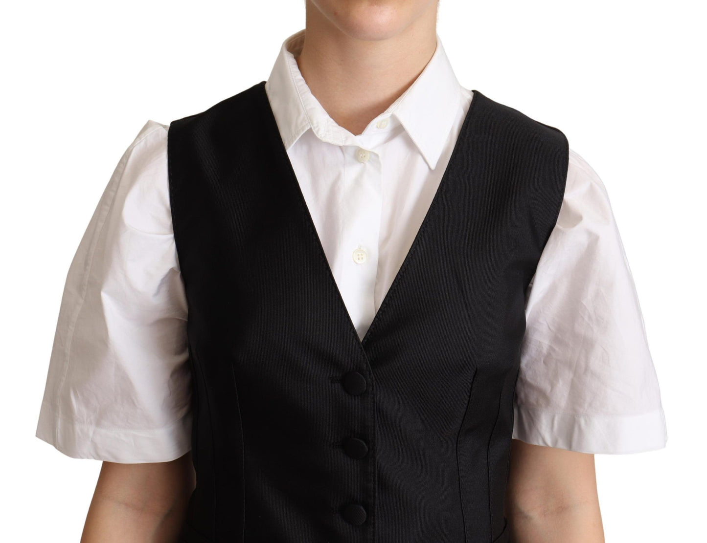 Dolce &amp; Gabbana Black Silk na walang manggas na Waistcoat Vest