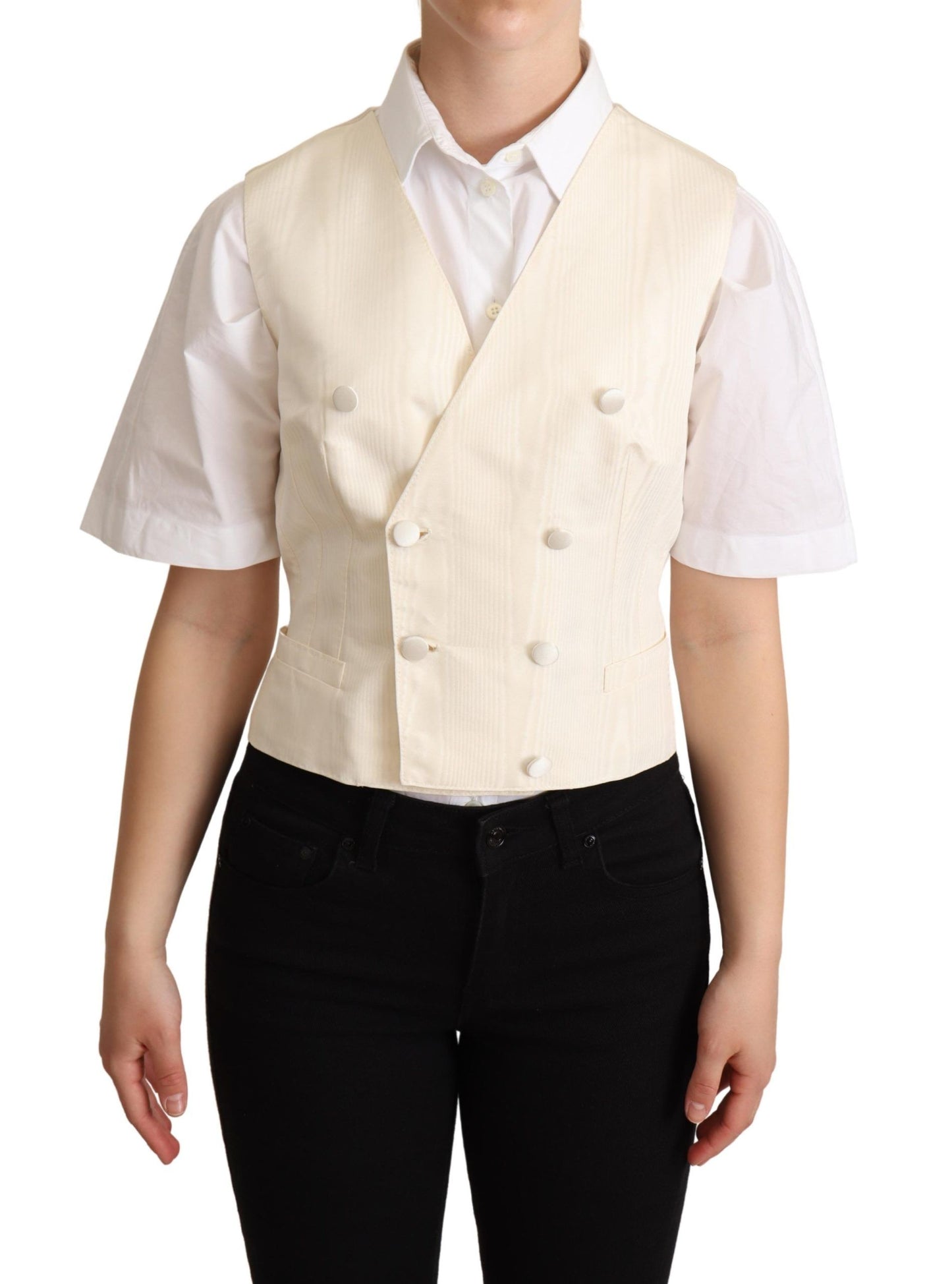 Dolce &amp; Gabbana Beige Silk Waistcoat Vest na walang manggas