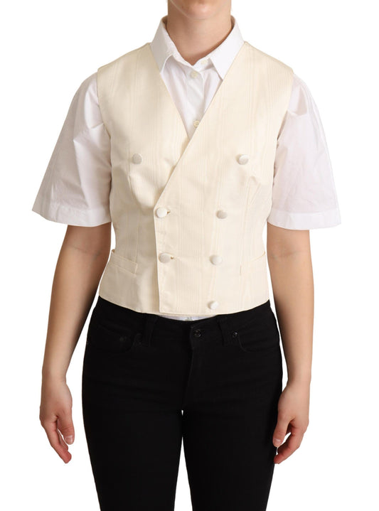 Dolce &amp; Gabbana Beige Silk Waistcoat Vest na walang manggas