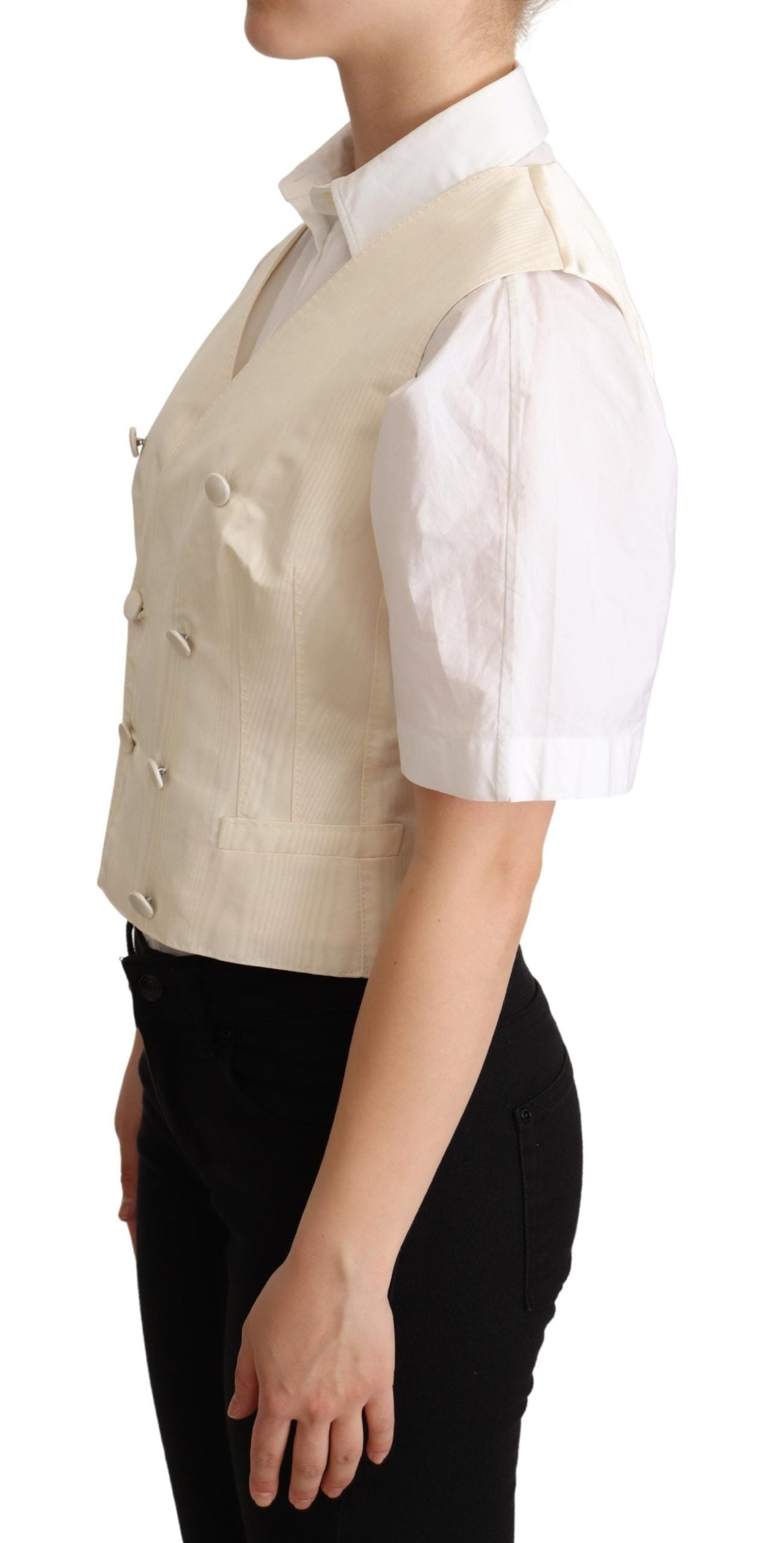 Dolce &amp; Gabbana Beige Silk Waistcoat Vest na walang manggas