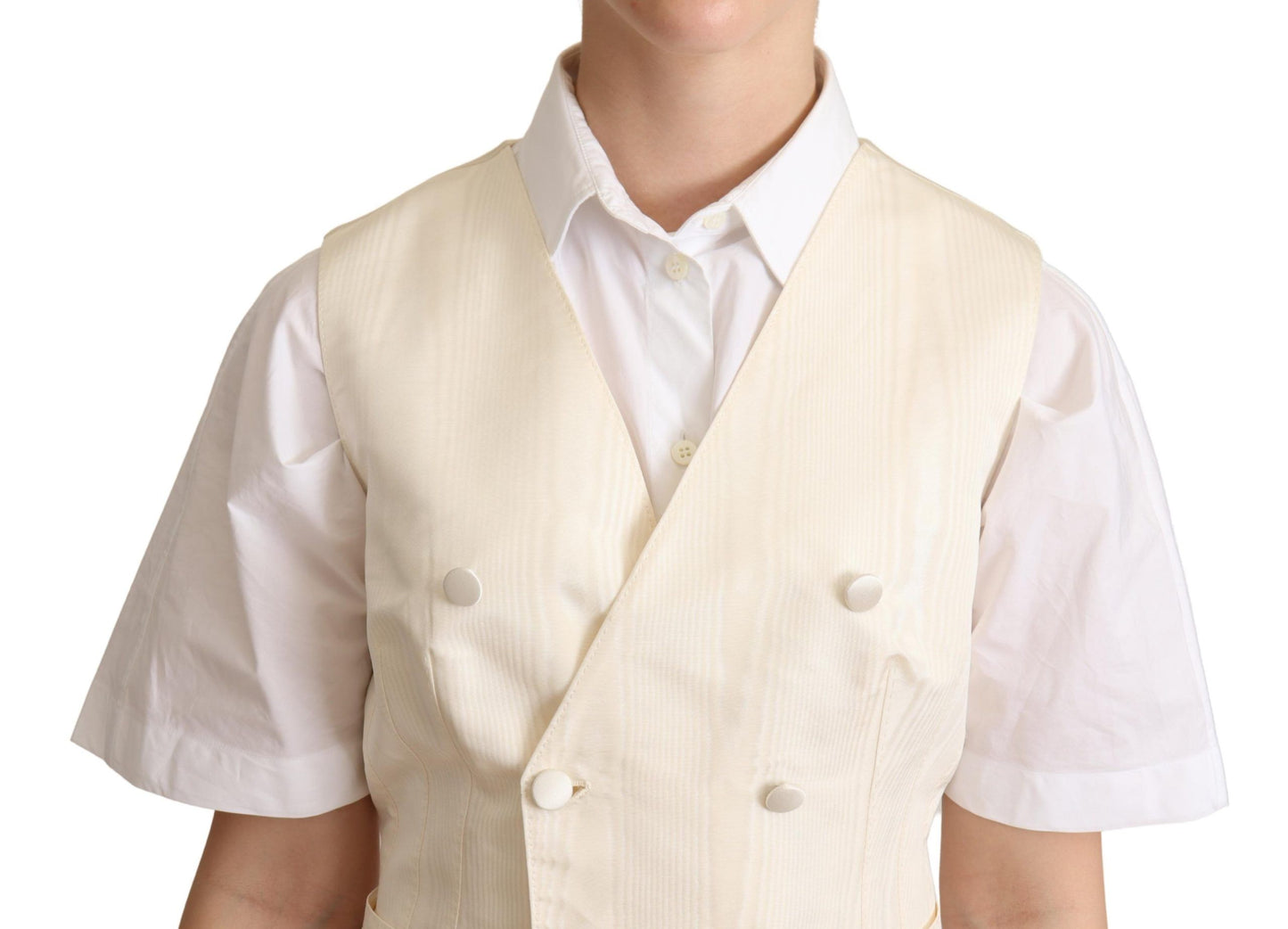 Dolce &amp; Gabbana Beige Silk Waistcoat Vest na walang manggas