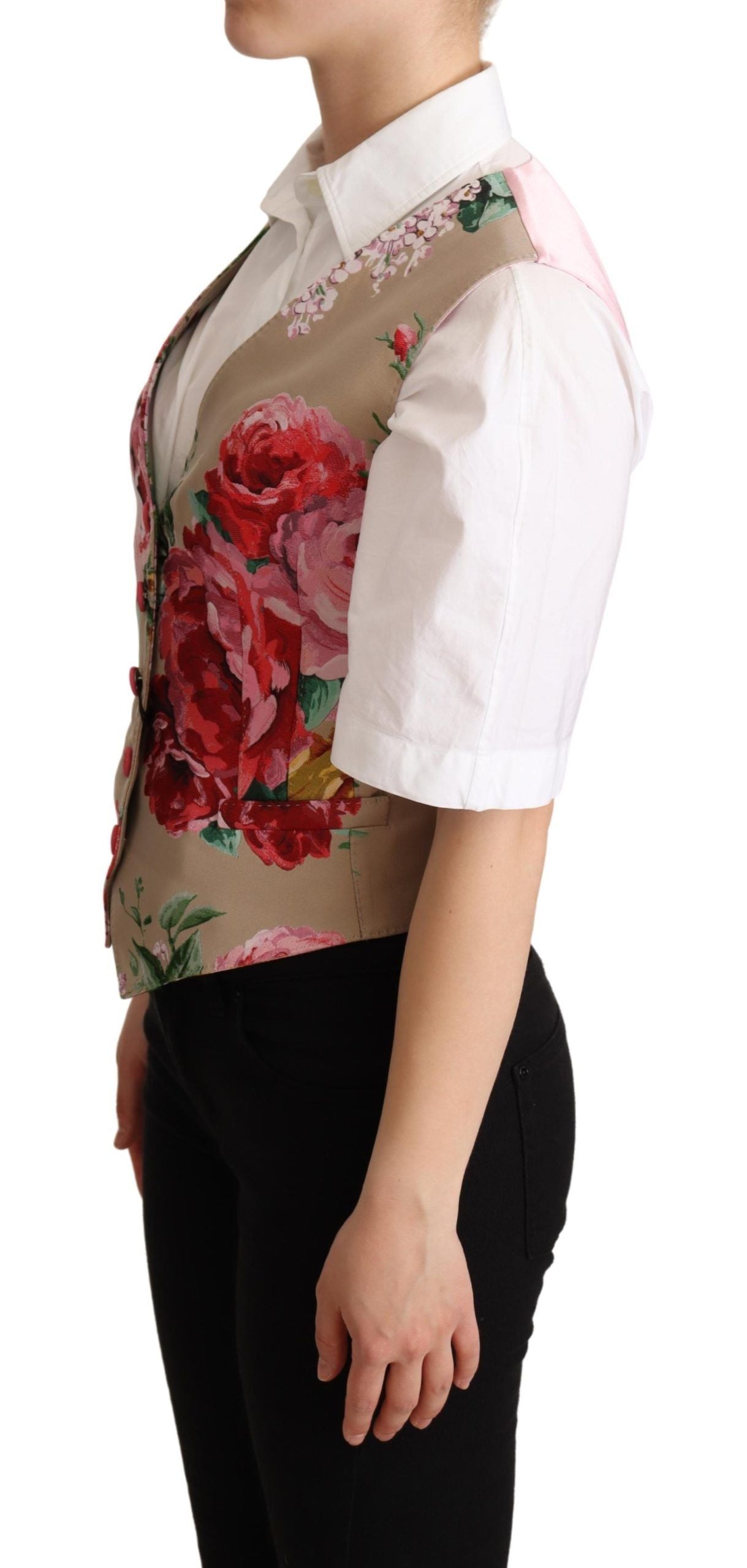 Dolce &amp; Gabbana Beige Jacquard Floral Print Waistcoat Vest