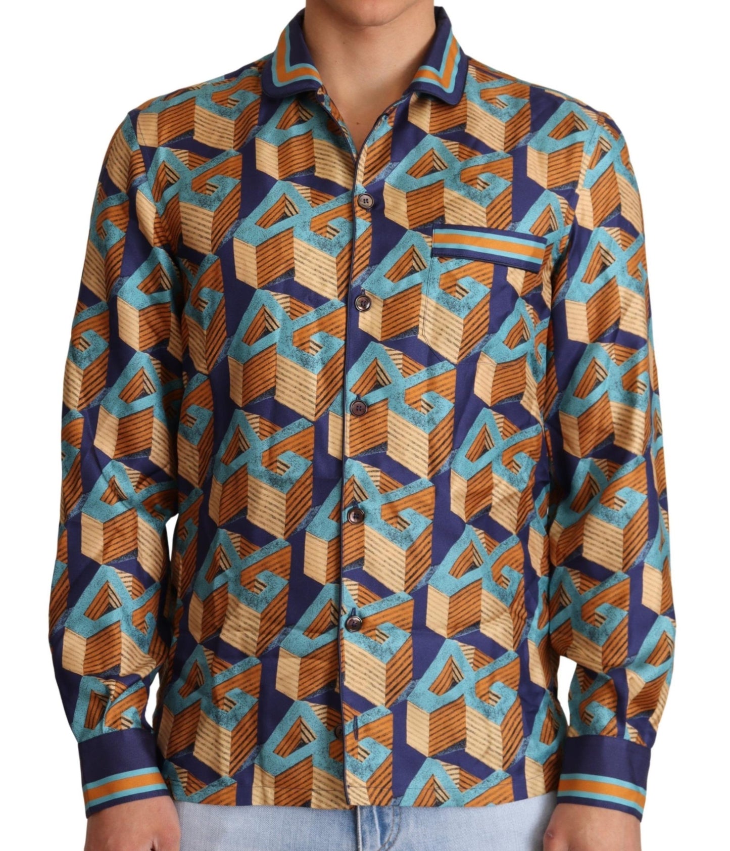 Dolce &amp; Gabbana Multicolor DG Logo Silk Mens Top Shirt