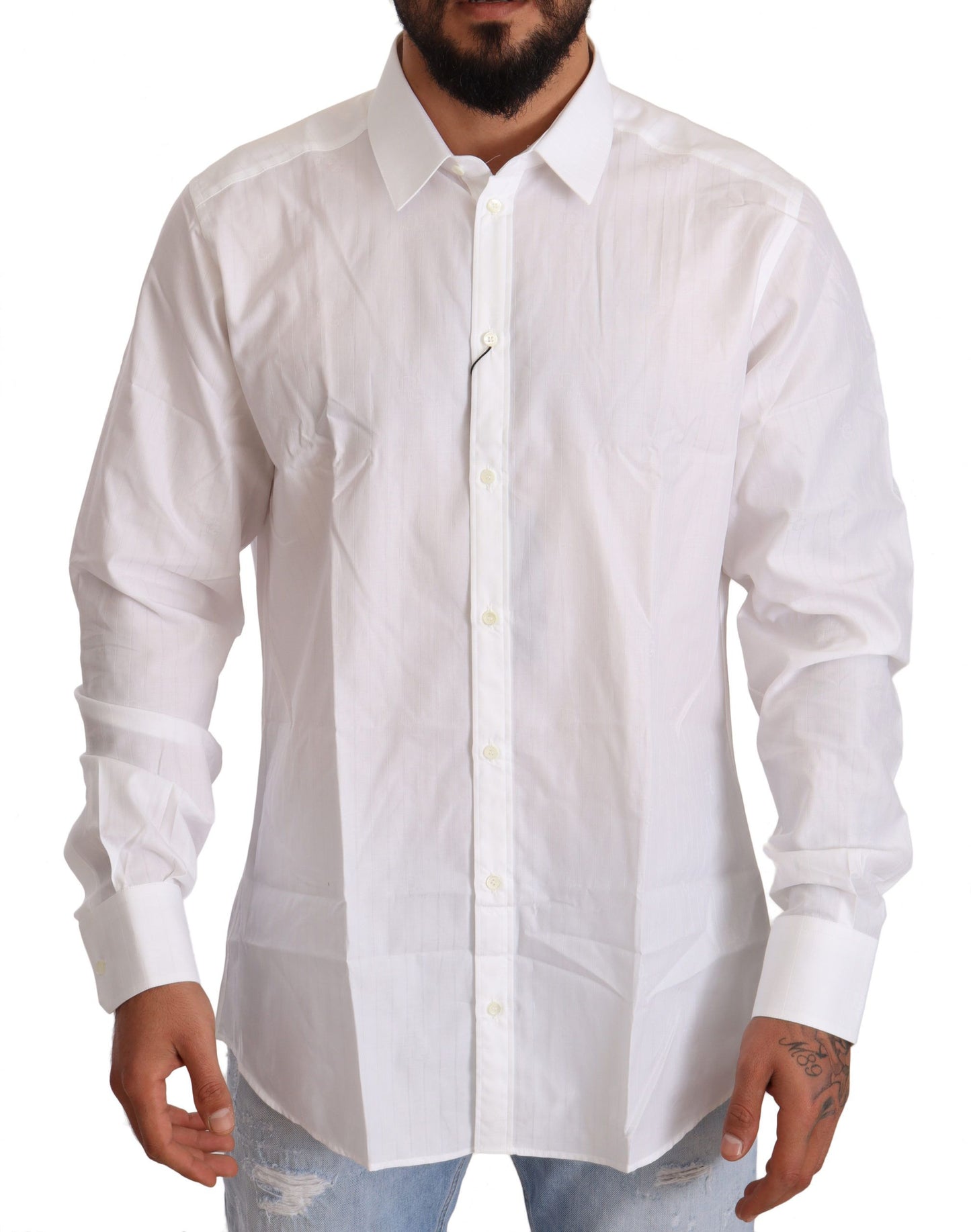 Dolce &amp; Gabbana White Cotton Slim Fit Men MARTINI Shirt